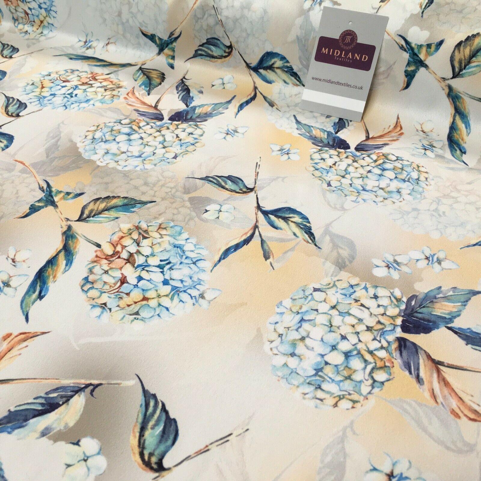 Peach Blue Matt Floral peach skin Silky Satin Dress Fabric 58' MA1081-1 Mtex