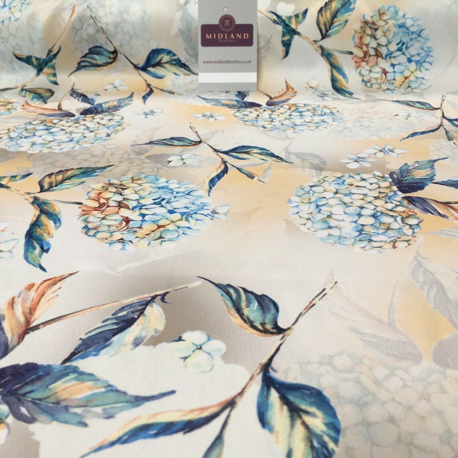 Peach Blue Matt Floral peach skin Silky Satin Dress Fabric 58' MA1081-1 Mtex