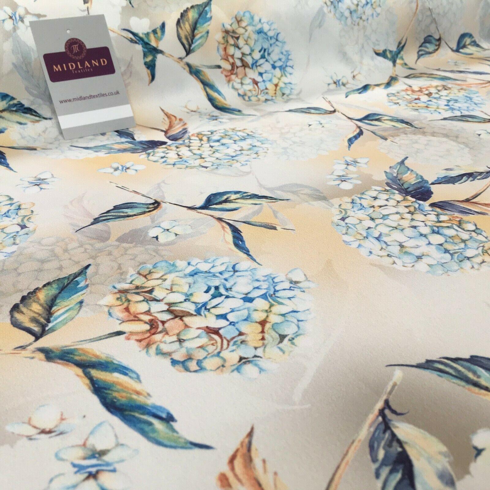 Peach Blue Matt Floral peach skin Silky Satin Dress Fabric 58' MA1081-1 Mtex