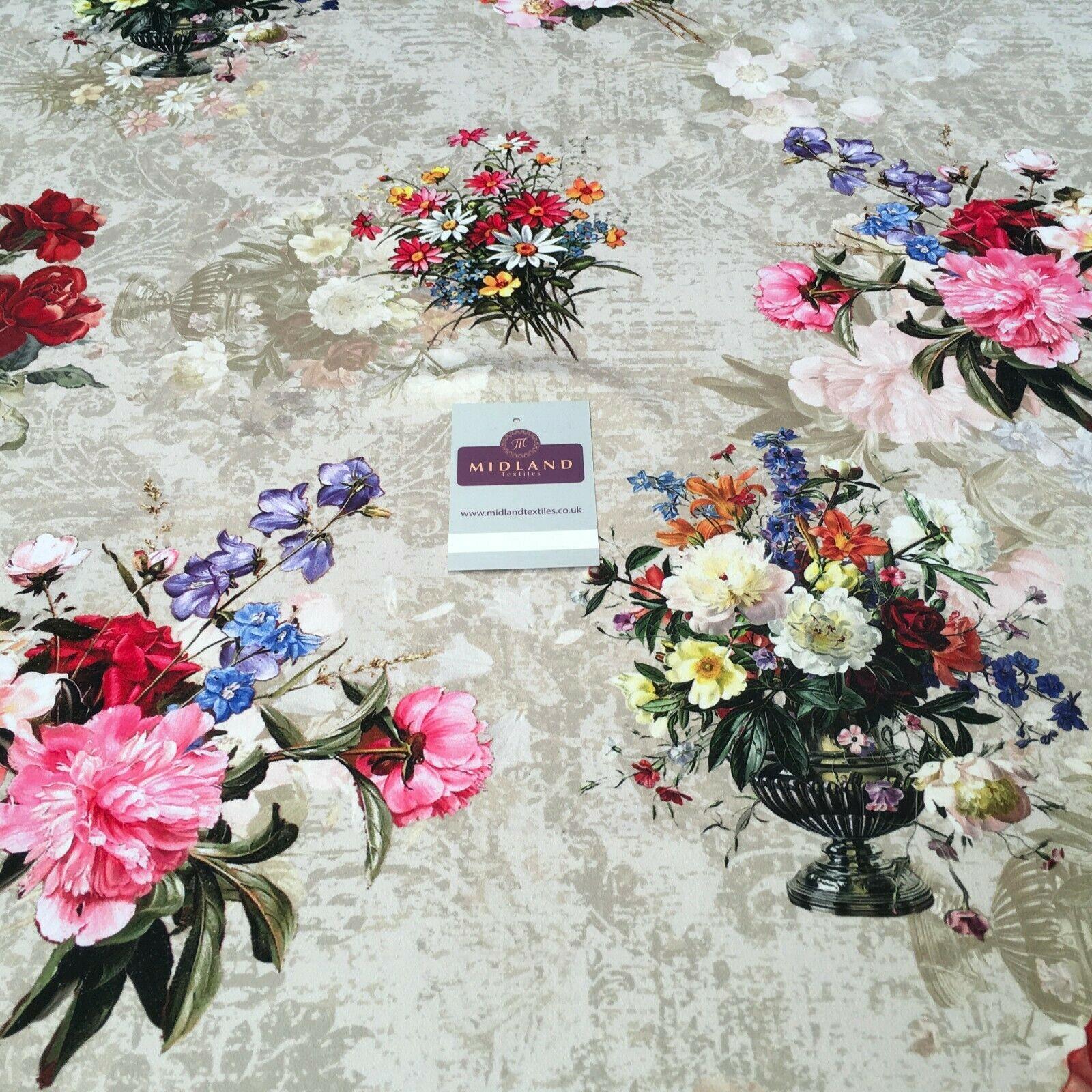 Pink Beige Matt Floral peach skin Silky Satin Printed Fabric 150 cm MQ1081-3