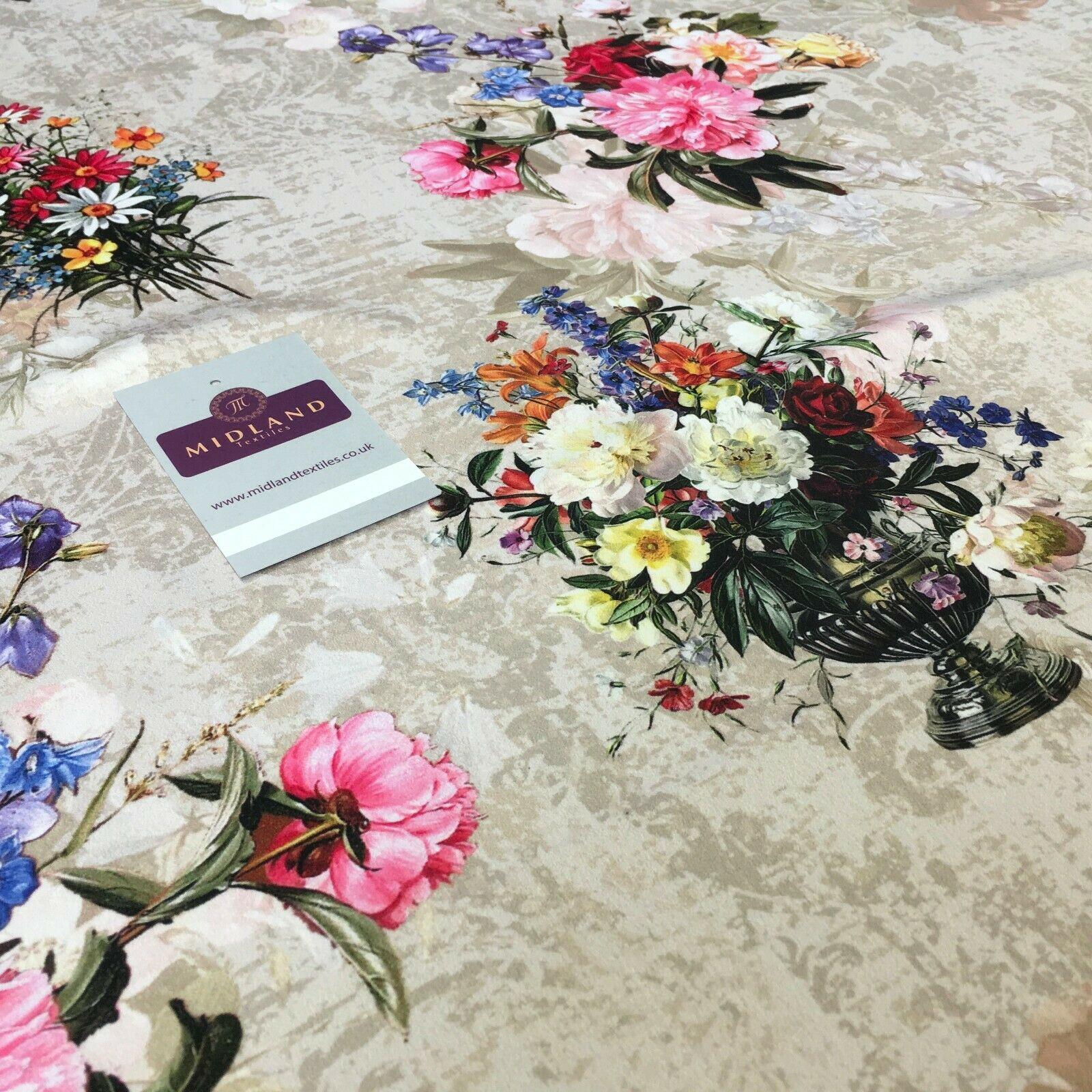 Pink Beige Matt Floral peach skin Silky Satin Printed Fabric 150 cm MQ1081-3