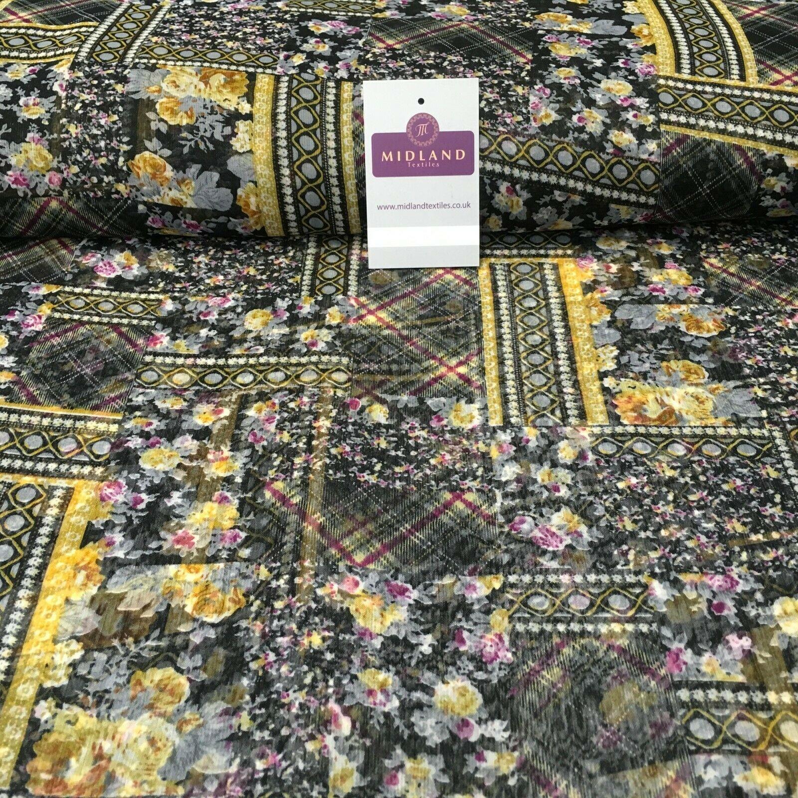 Black and yellow printed Crinkle Georgette Chiffon fabric 150cm wide MK1090-10