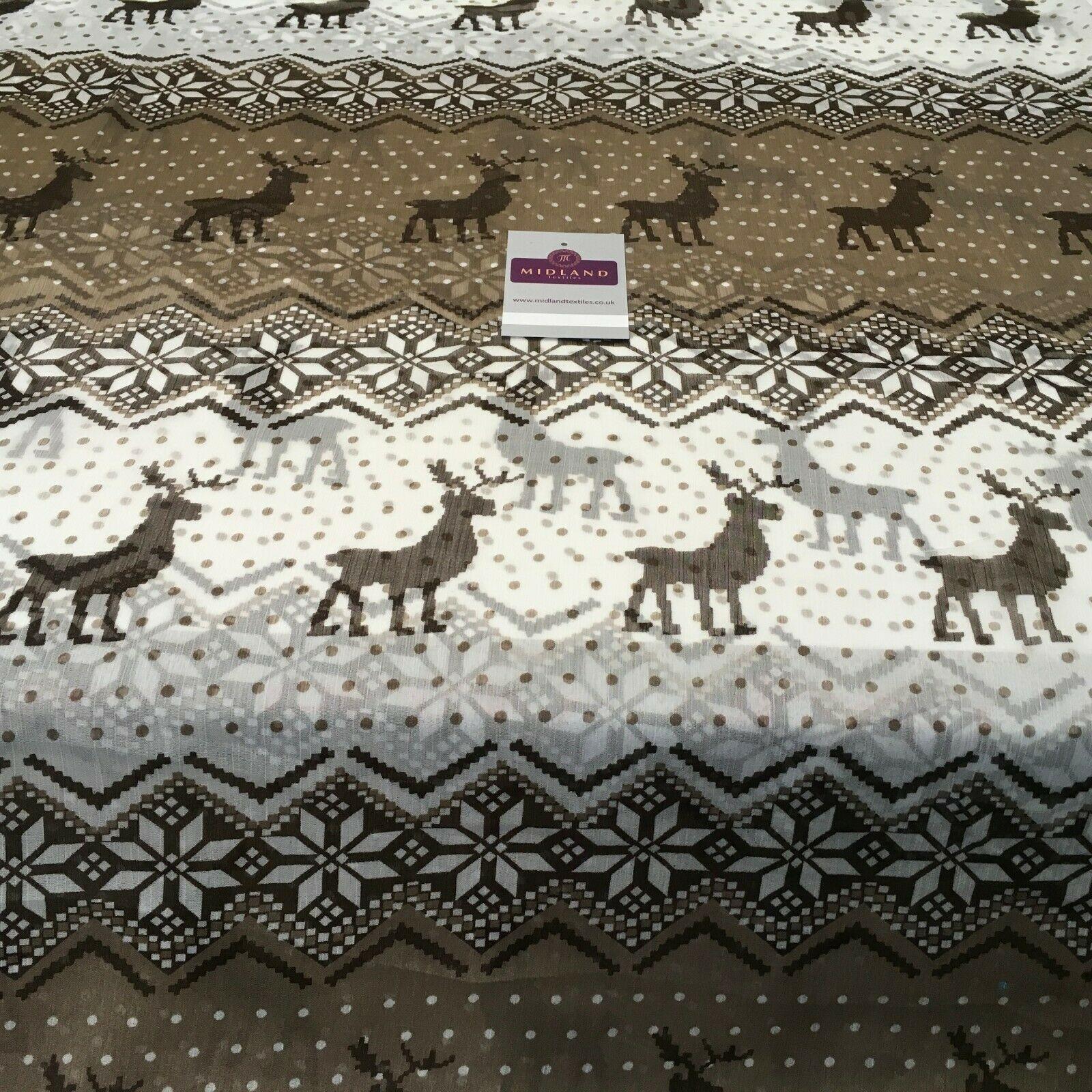 Cream Brown Reindeer Crinkle Georgette Chiffon Fabric 150cm wide MK1090-7