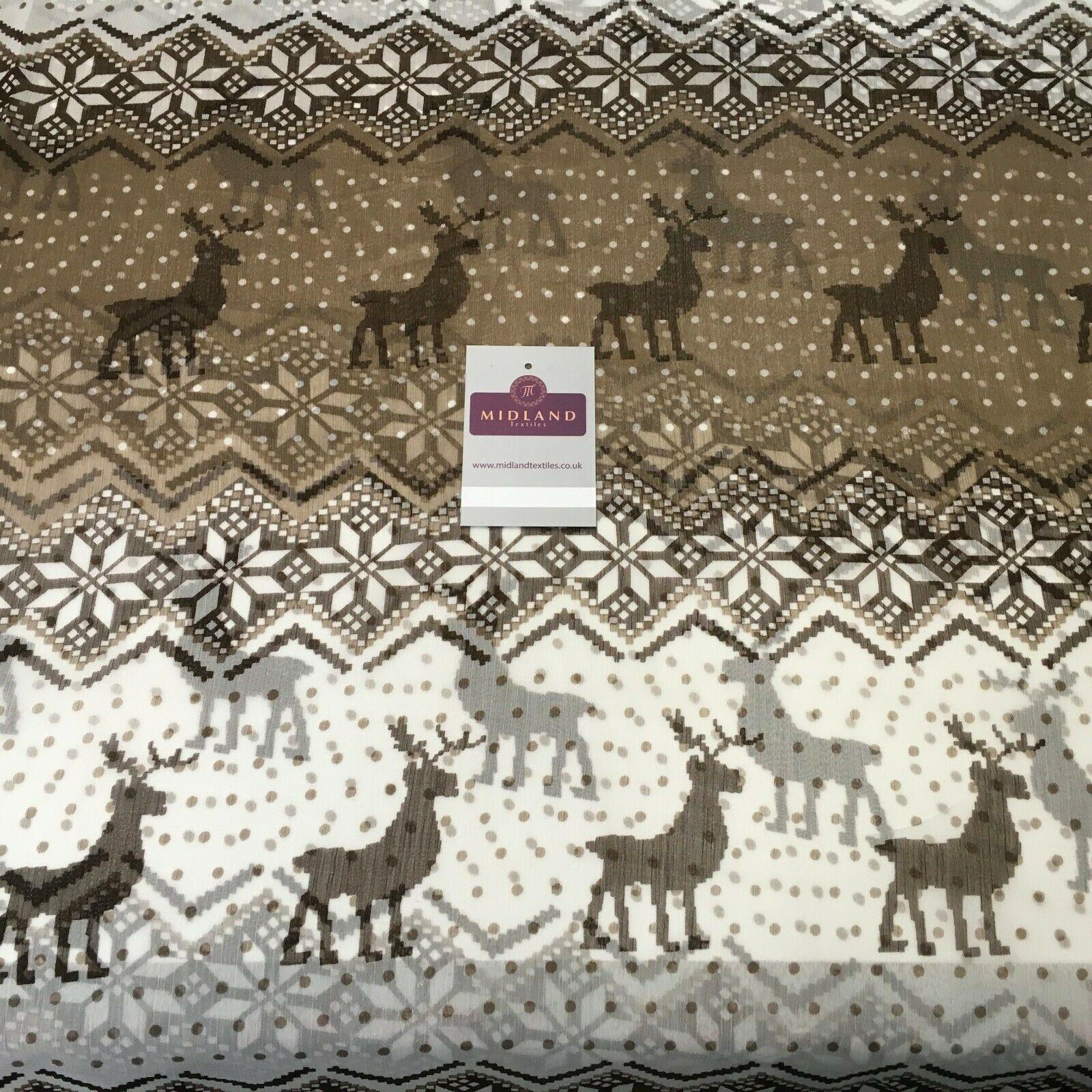 Cream Brown Reindeer Crinkle Georgette Chiffon Fabric 150cm wide MK1090-7
