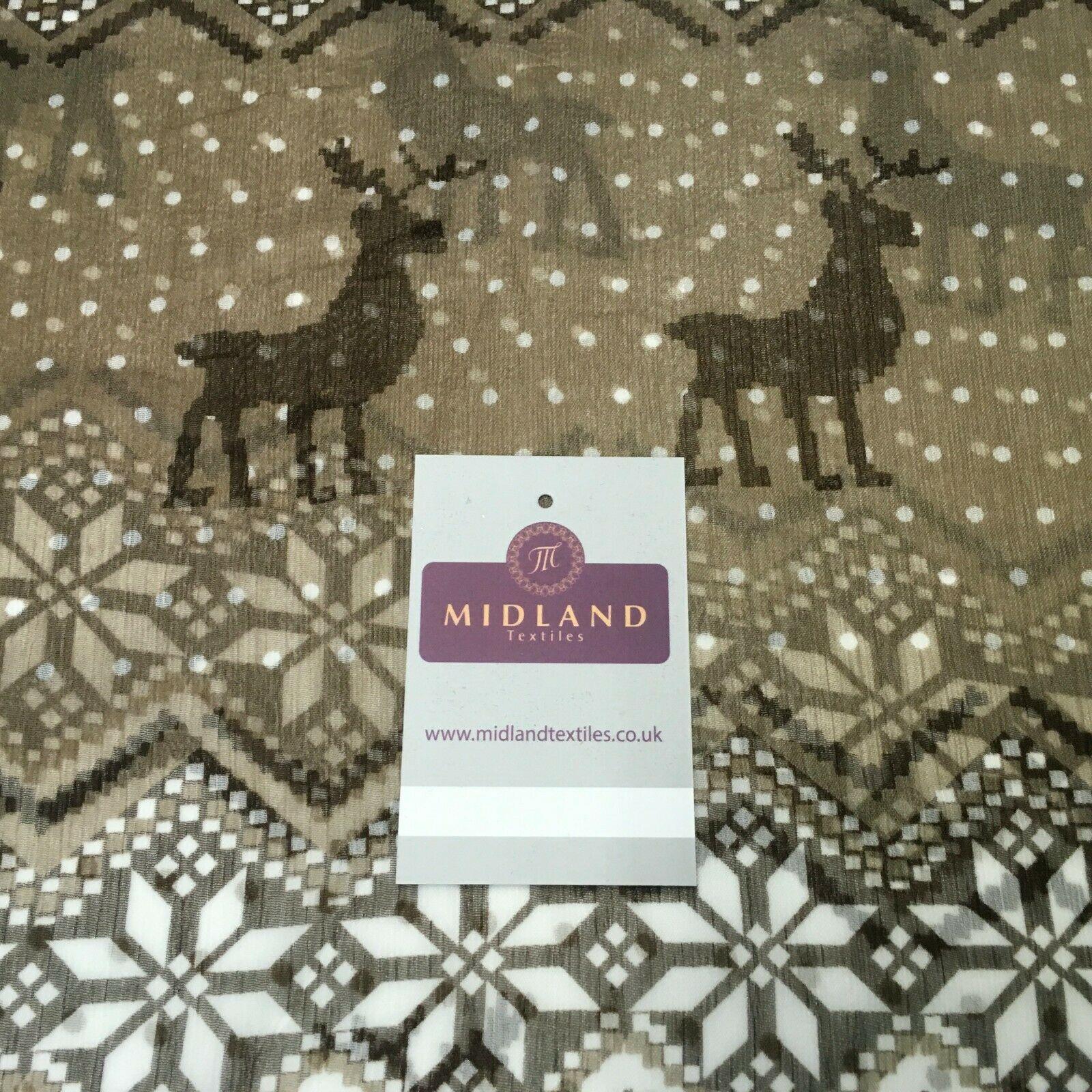 Cream Brown Reindeer Crinkle Georgette Chiffon Fabric 150cm wide MK1090-7