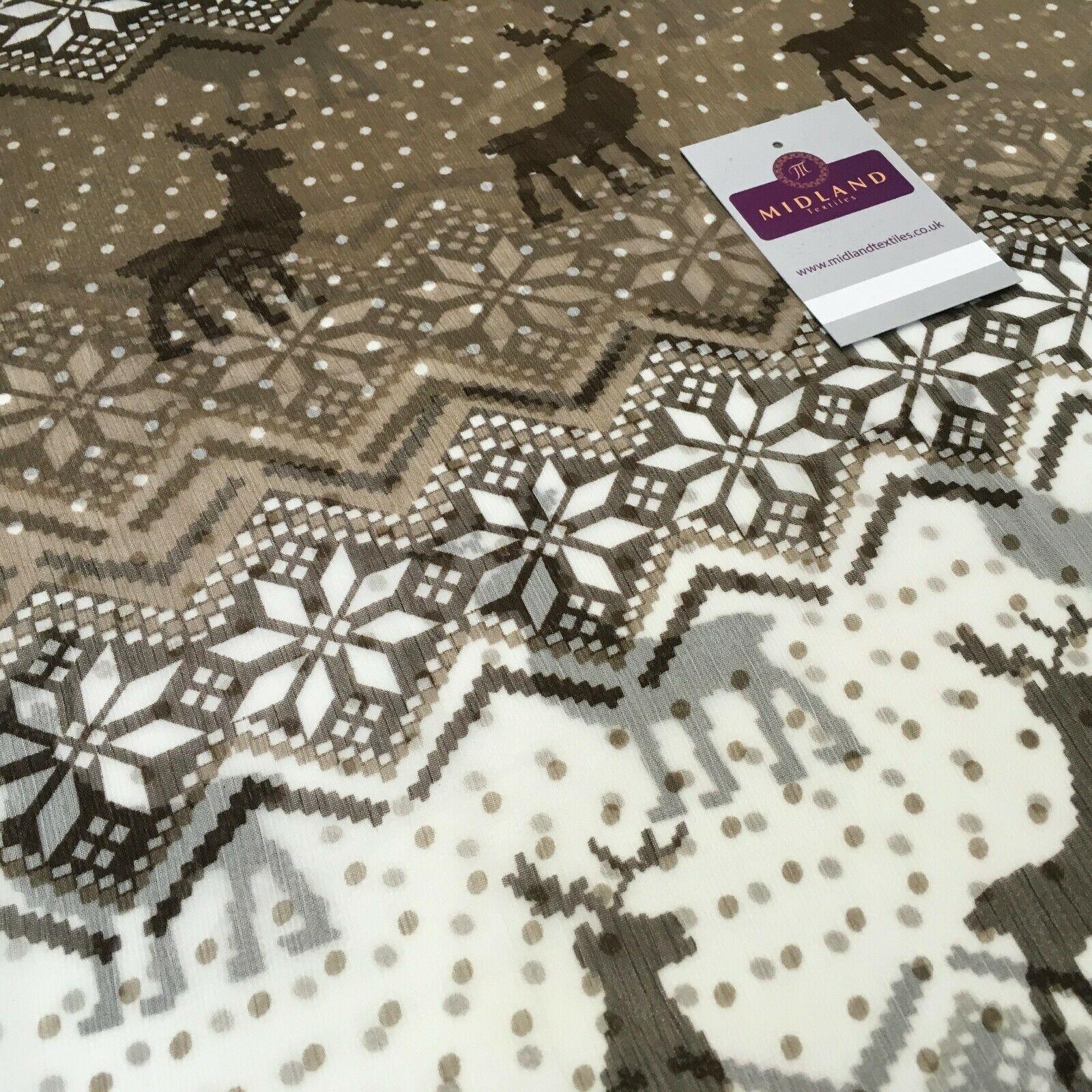 Cream Brown Reindeer Crinkle Georgette Chiffon Fabric 150cm wide MK1090-7