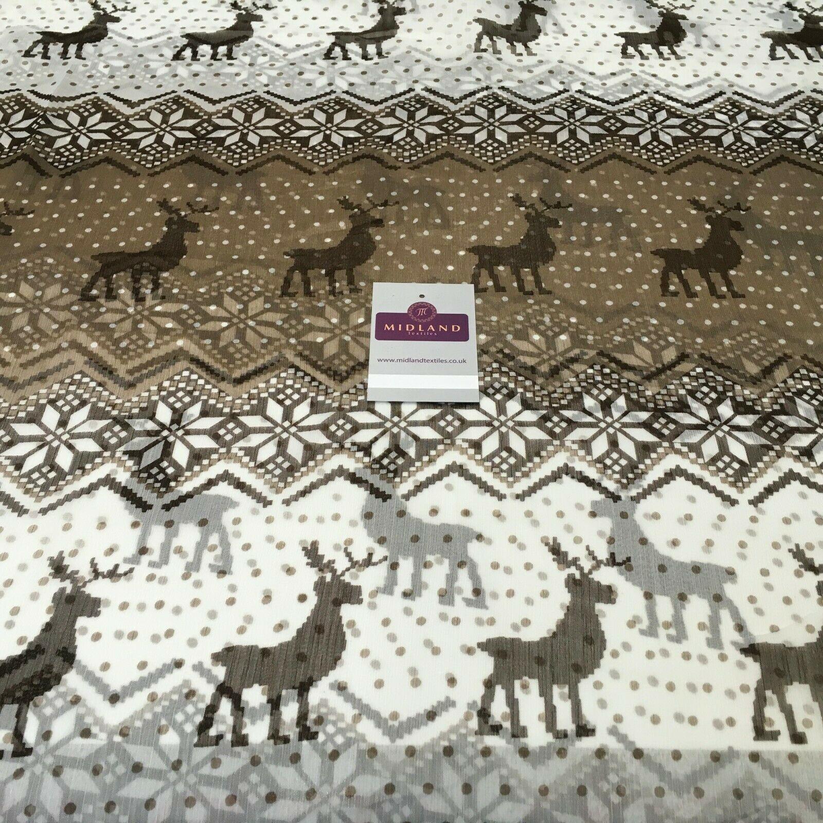 Cream Brown Reindeer Crinkle Georgette Chiffon Fabric 150cm wide MK1090-7