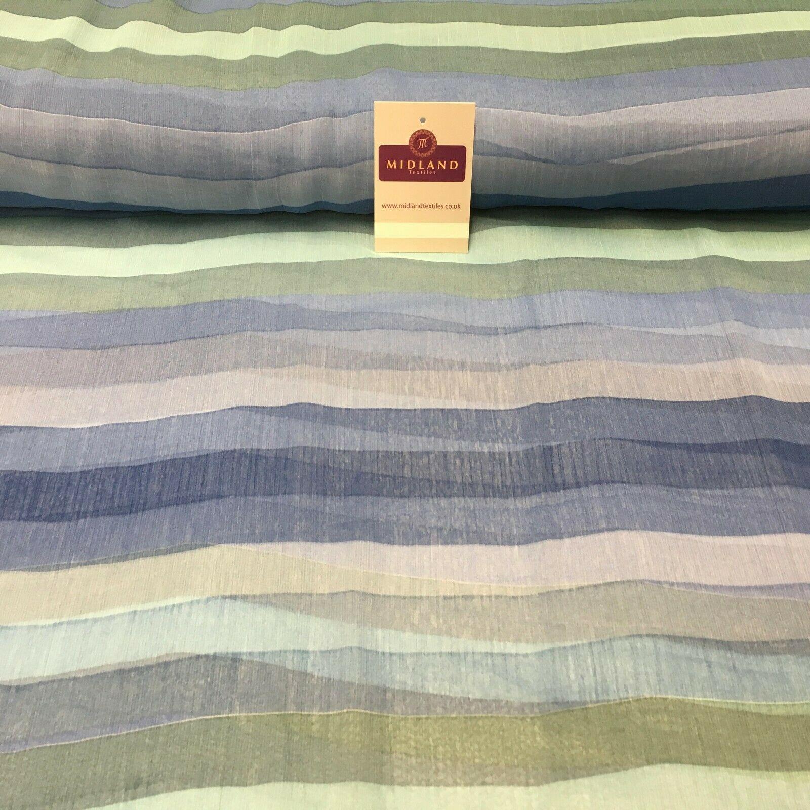 Blue stripes printed Crinkle Georgette Chiffon fabric 150cm wide MK1090-12