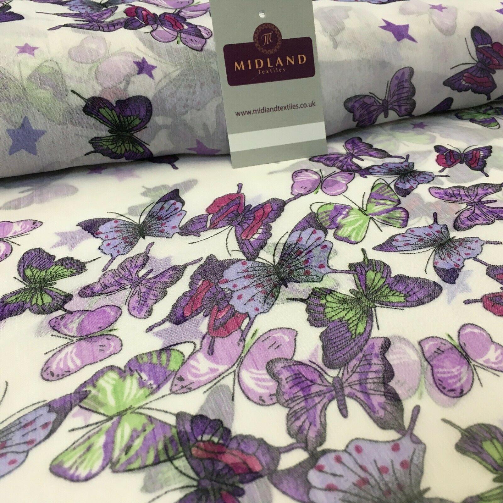 Lilac Butterfly printed Crinkle Georgette Chiffon fabric 150cm wide MK1090-14