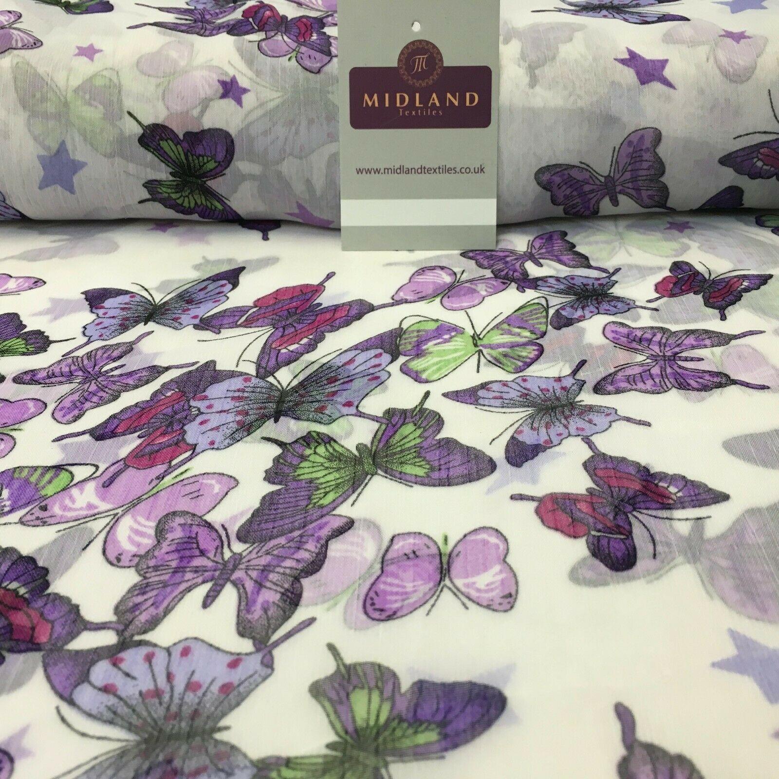 Lilac Butterfly printed Crinkle Georgette Chiffon fabric 150cm wide MK1090-14