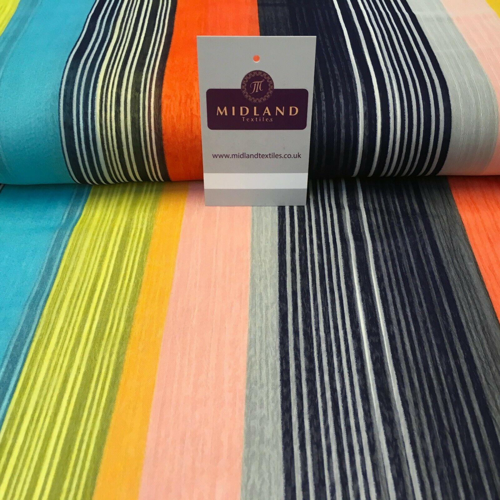 Navy Yellow striped printed Crinkle Georgette Chiffon fabric 150cm MK1090-16