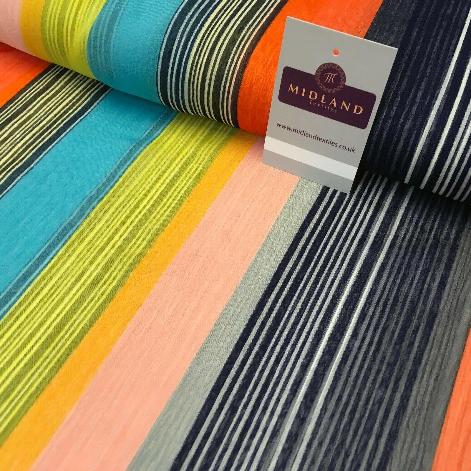 Navy Yellow striped printed Crinkle Georgette Chiffon fabric 150cm MK1090-16