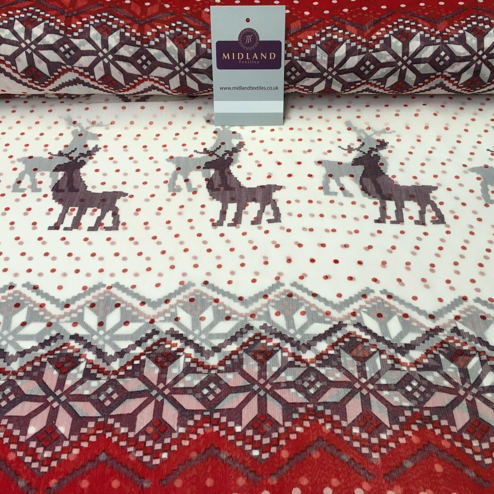 Red Reindeer printed Crinkle Georgette Chiffon fabric 150cm wide MK1090-21