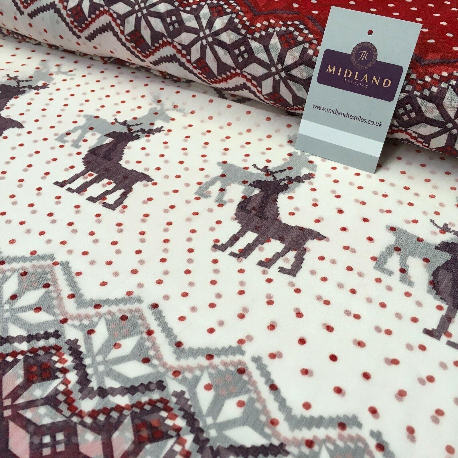 Red Reindeer printed Crinkle Georgette Chiffon fabric 150cm wide MK1090-21