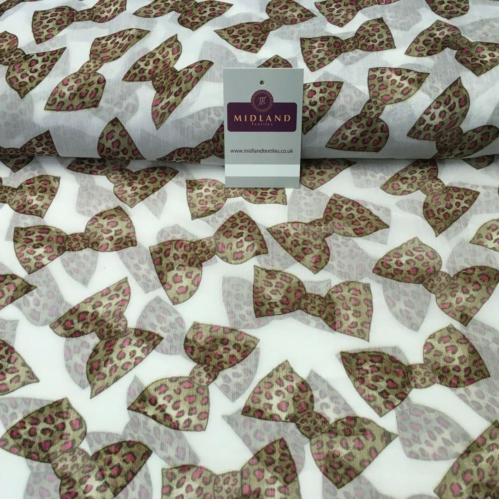 White Animal Bows Printed Crinkle Georgette Chiffon Fabric 150cm wide MK1090-4