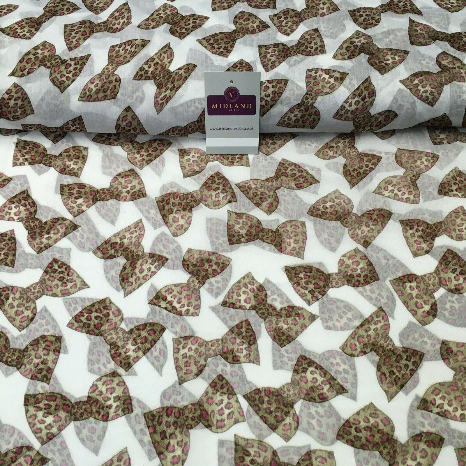 White Animal Bows Printed Crinkle Georgette Chiffon Fabric 150cm wide MK1090-4