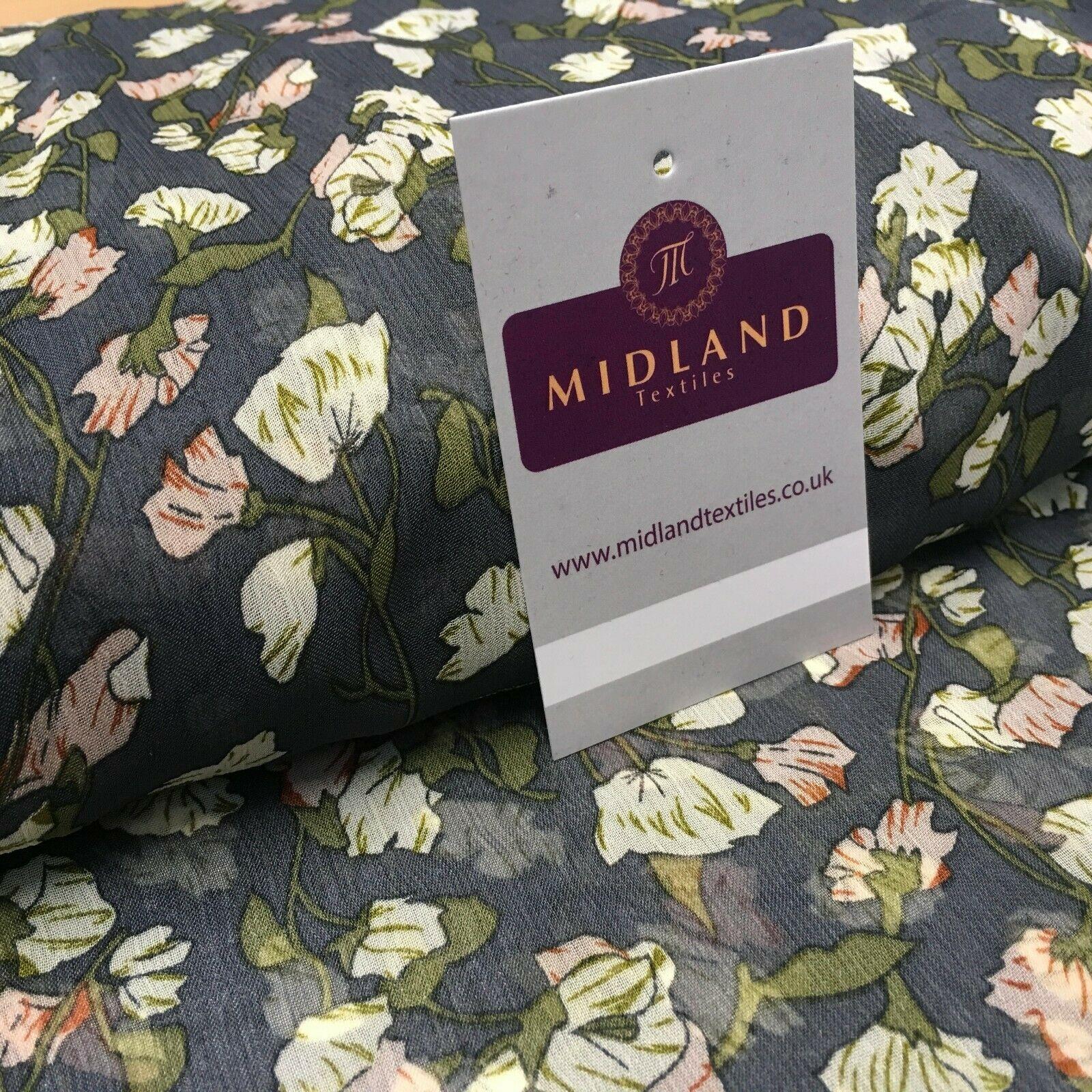 Grey Floral Printed Crinkle Georgette Chiffon Fabric 150cm wide MK1090-25