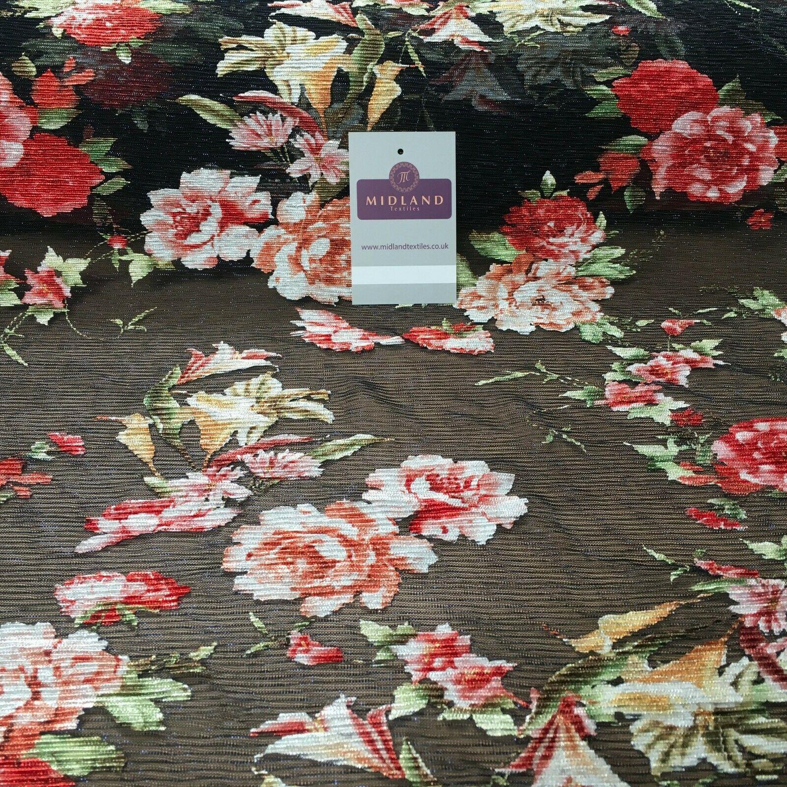 Lightweight Pleated Net floral Satin dress Fabric 140cm Wide MR1074 Mtex
