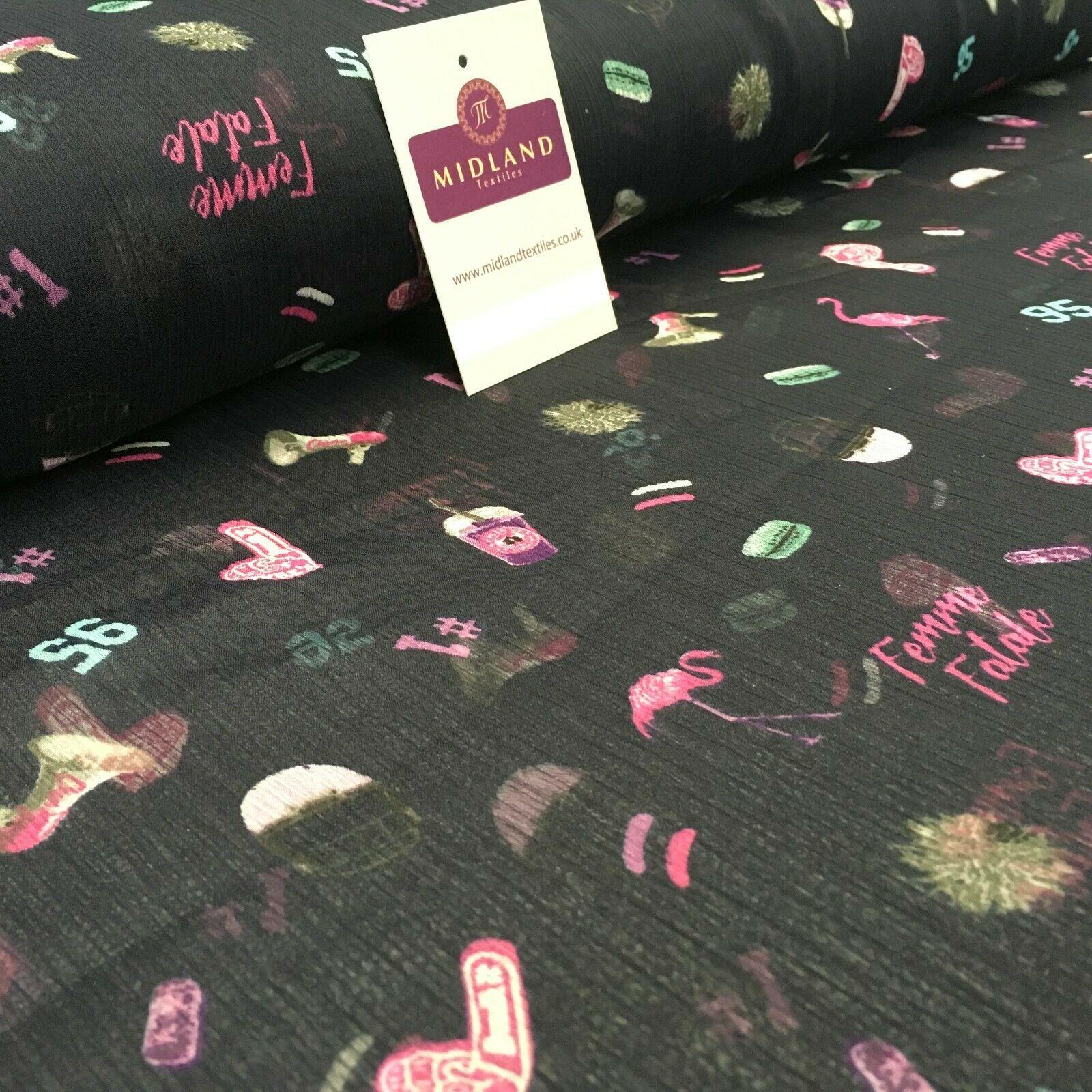 Navy Blue Femme printed Crinkle Georgette Chiffon fabric 150cm wide MK1090-15