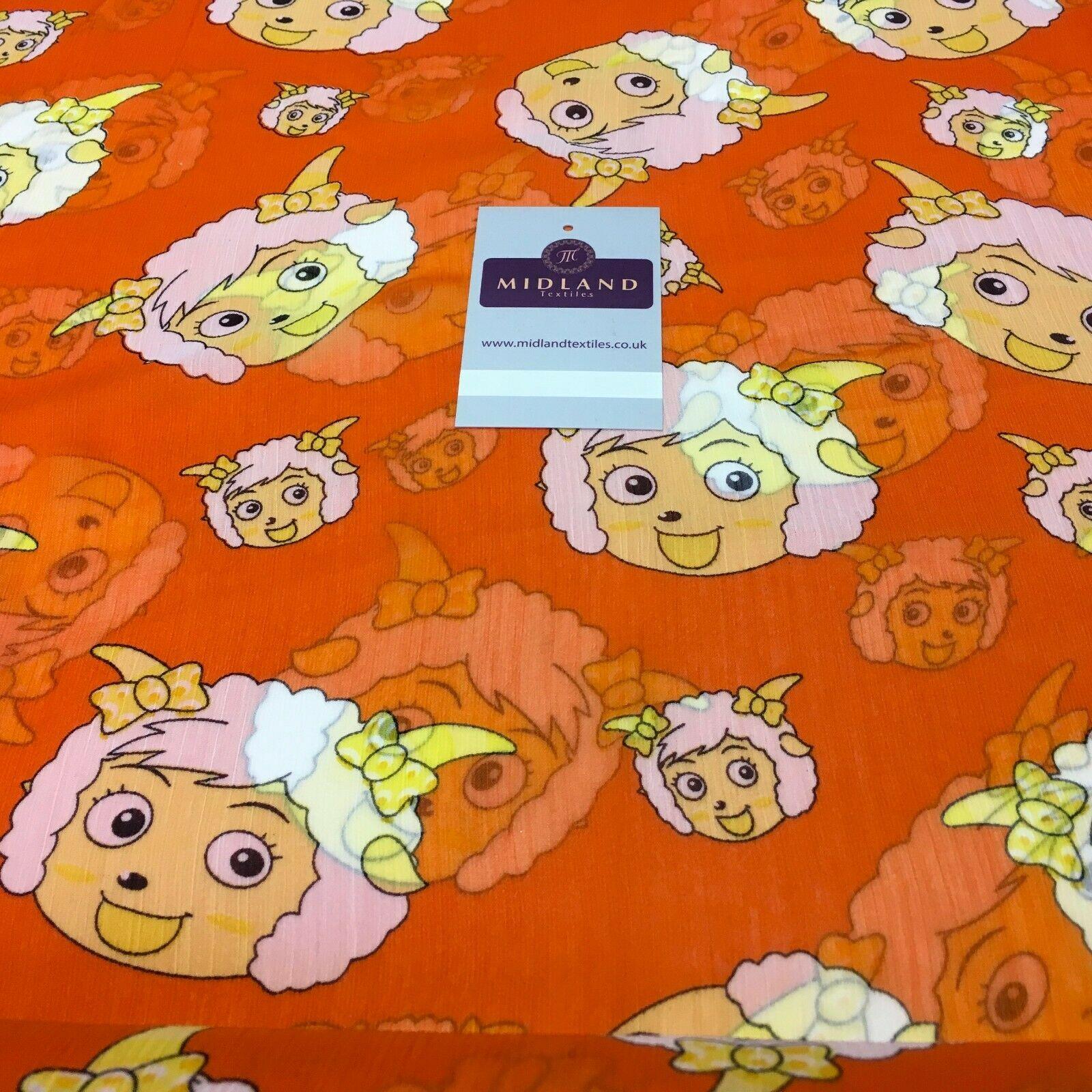 Orange Quirky Printed Crinkle Georgette Chiffon Fabric 150cm wide MK1090-26