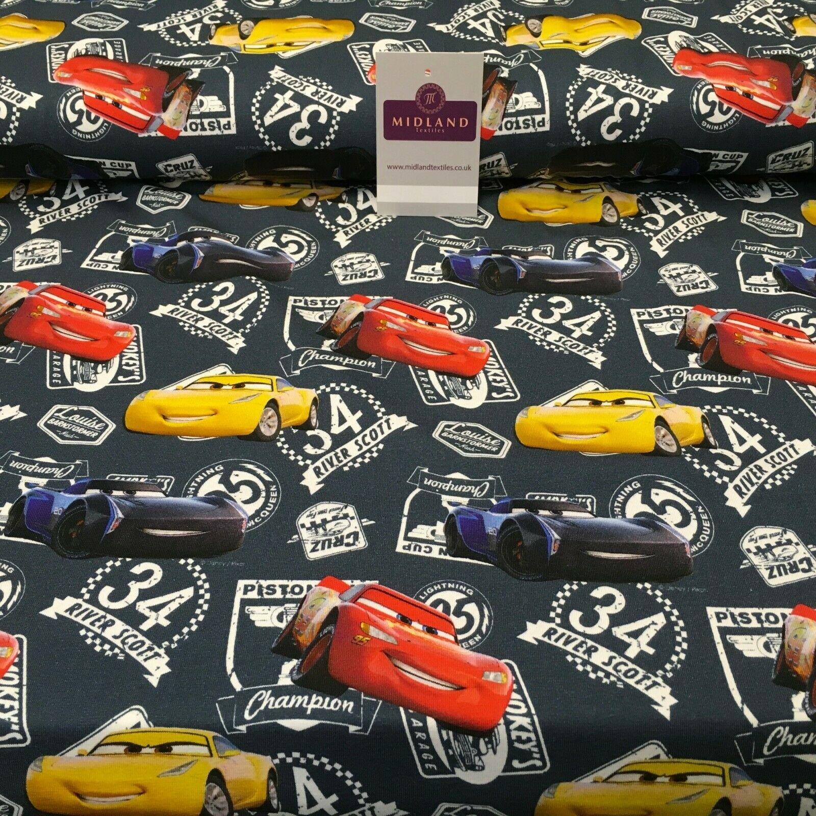 Blue Cars 3 Licensed Digital Cotton Jersey Printed Fabric 150cm Wide MX1113
