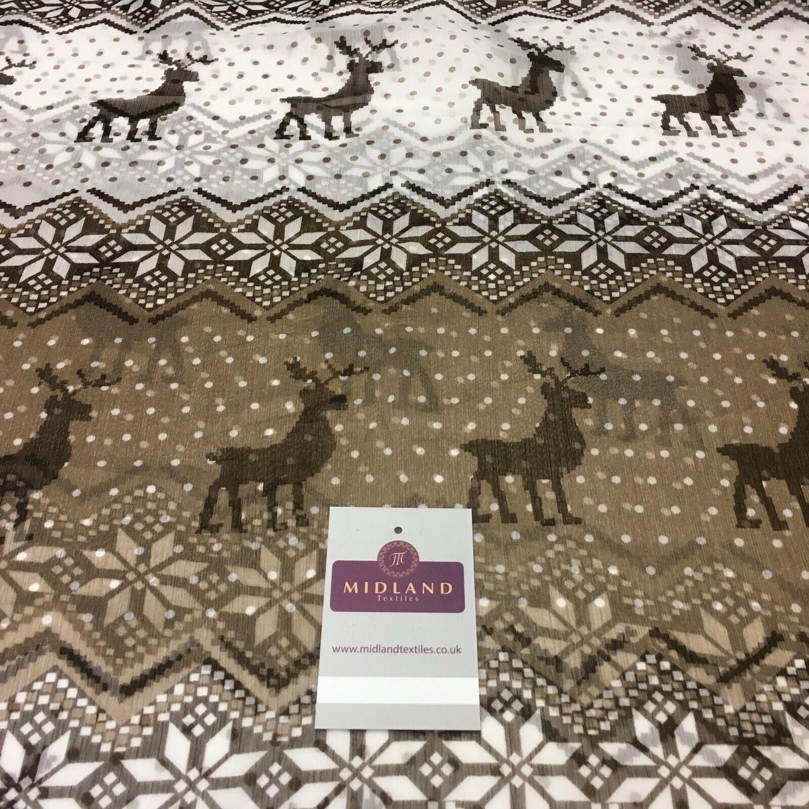 Cream Brown Reindeer Crinkle Georgette Chiffon Fabric 150cm wide MK1090-7