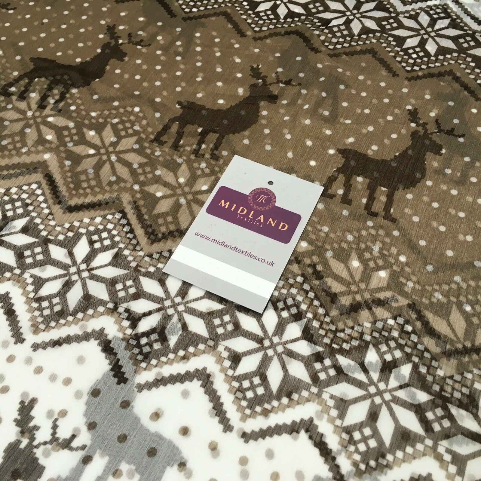 Cream Brown Reindeer Crinkle Georgette Chiffon Fabric 150cm wide MK1090-7