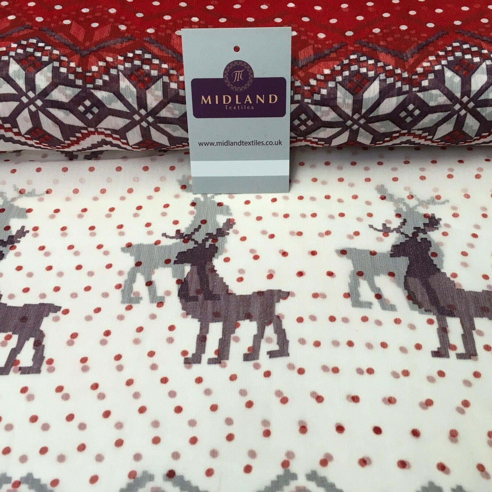 Red Reindeer printed Crinkle Georgette Chiffon fabric 150cm wide MK1090-21