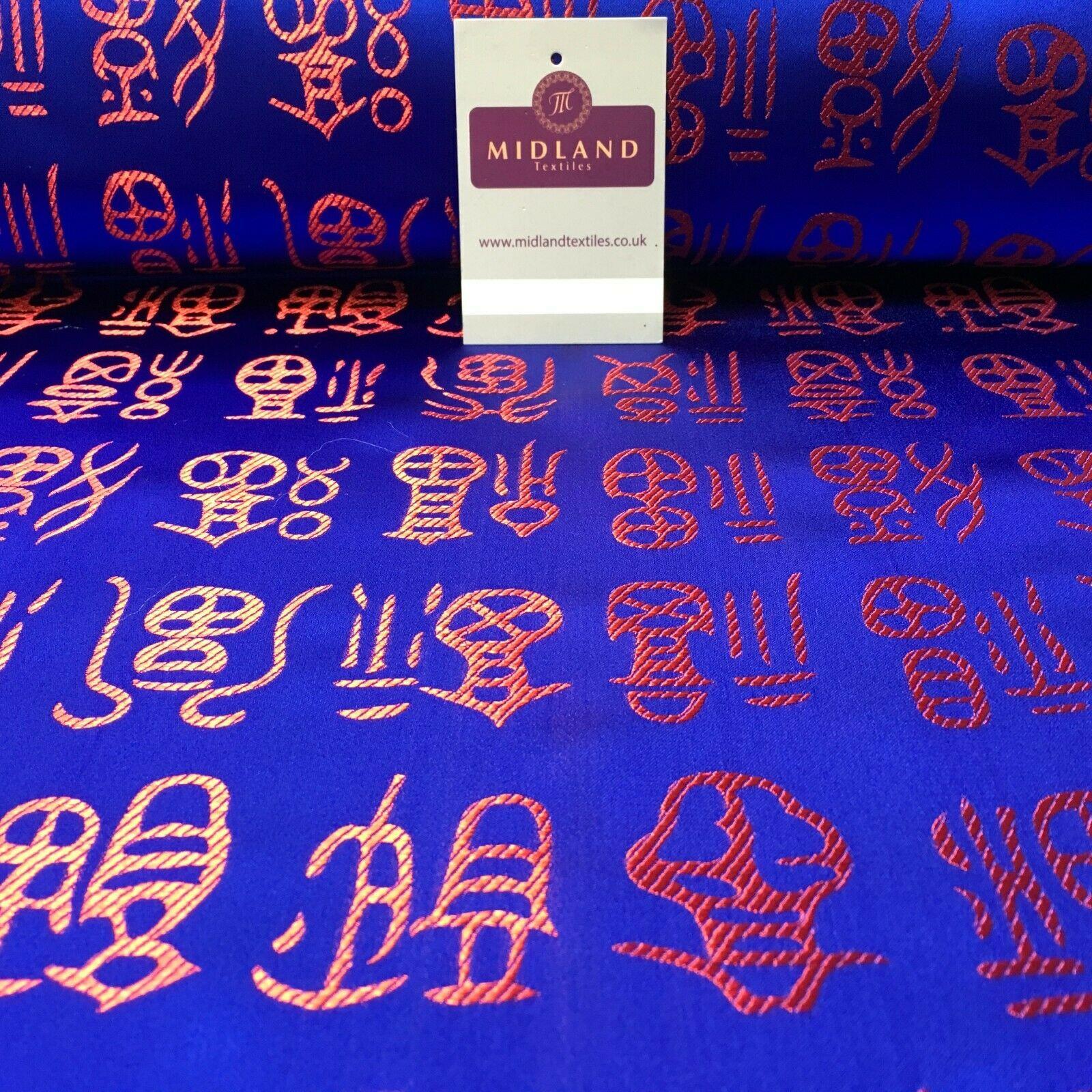 Royal Blue and Red Chinese Words Brocade Satin Dress Fabric 110cm Wide M395-29