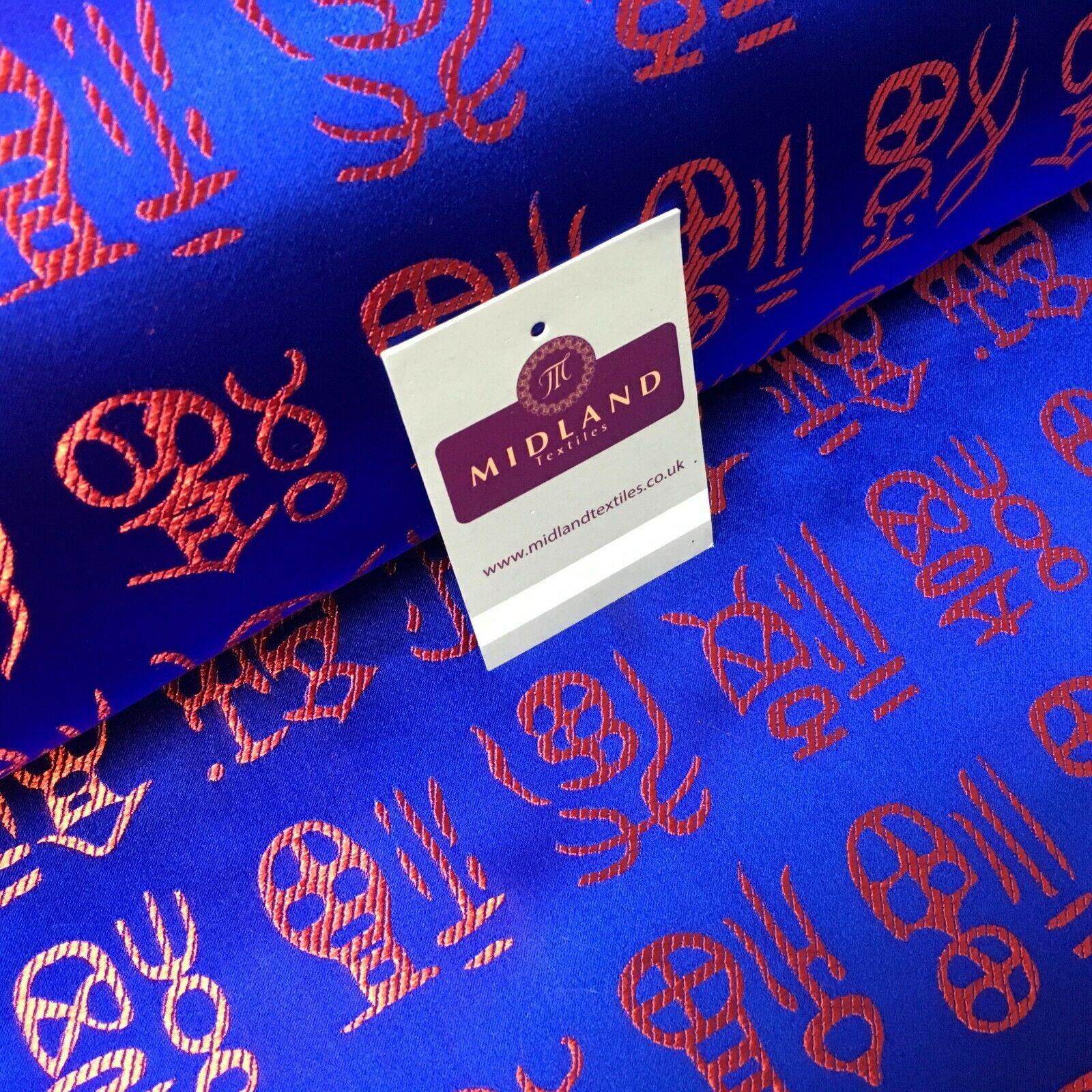 Royal Blue and Red Chinese Words Brocade Satin Dress Fabric 110cm Wide M395-29