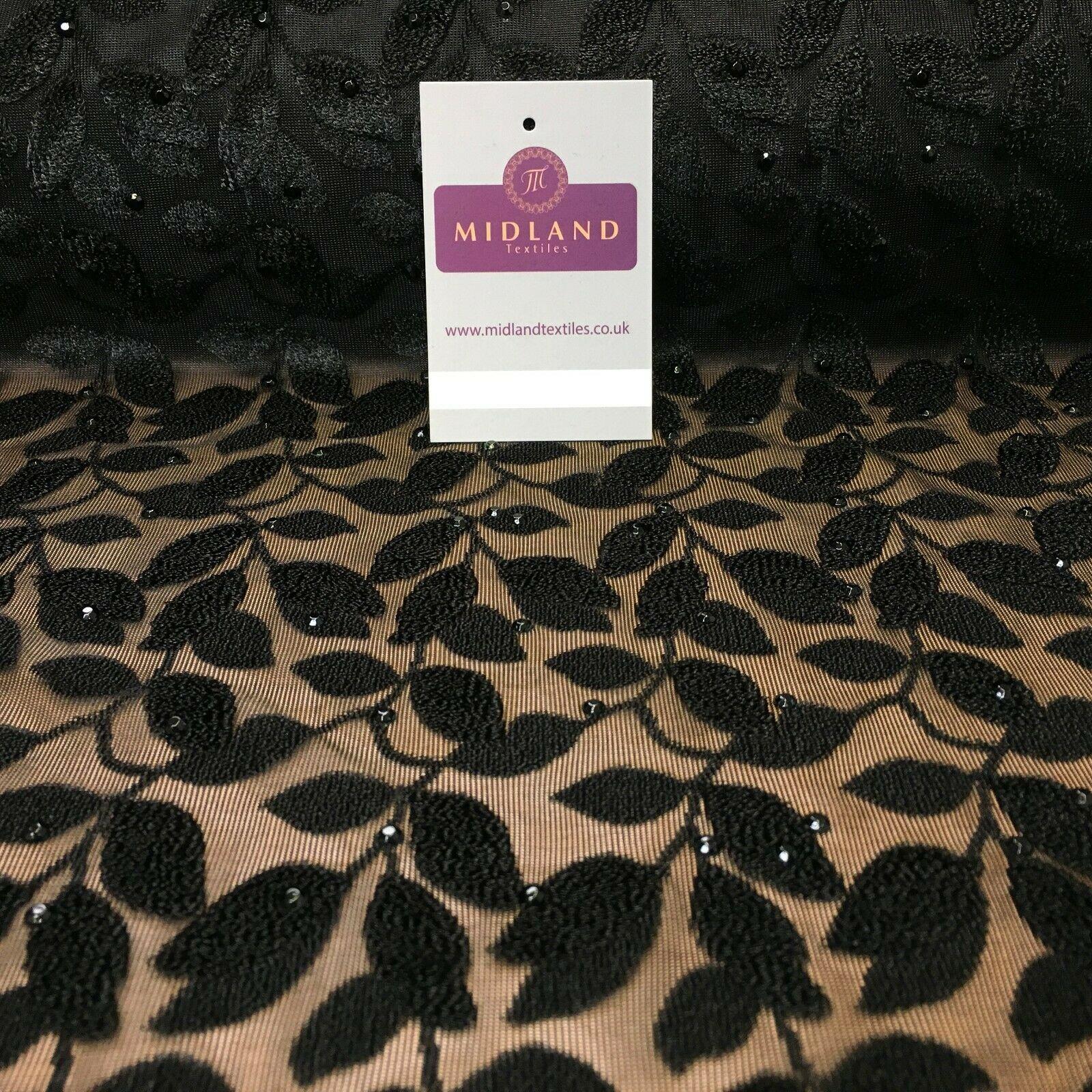 Black burnout Velvet net with black stones dress fabric 150 Cm MR1072 Mtex