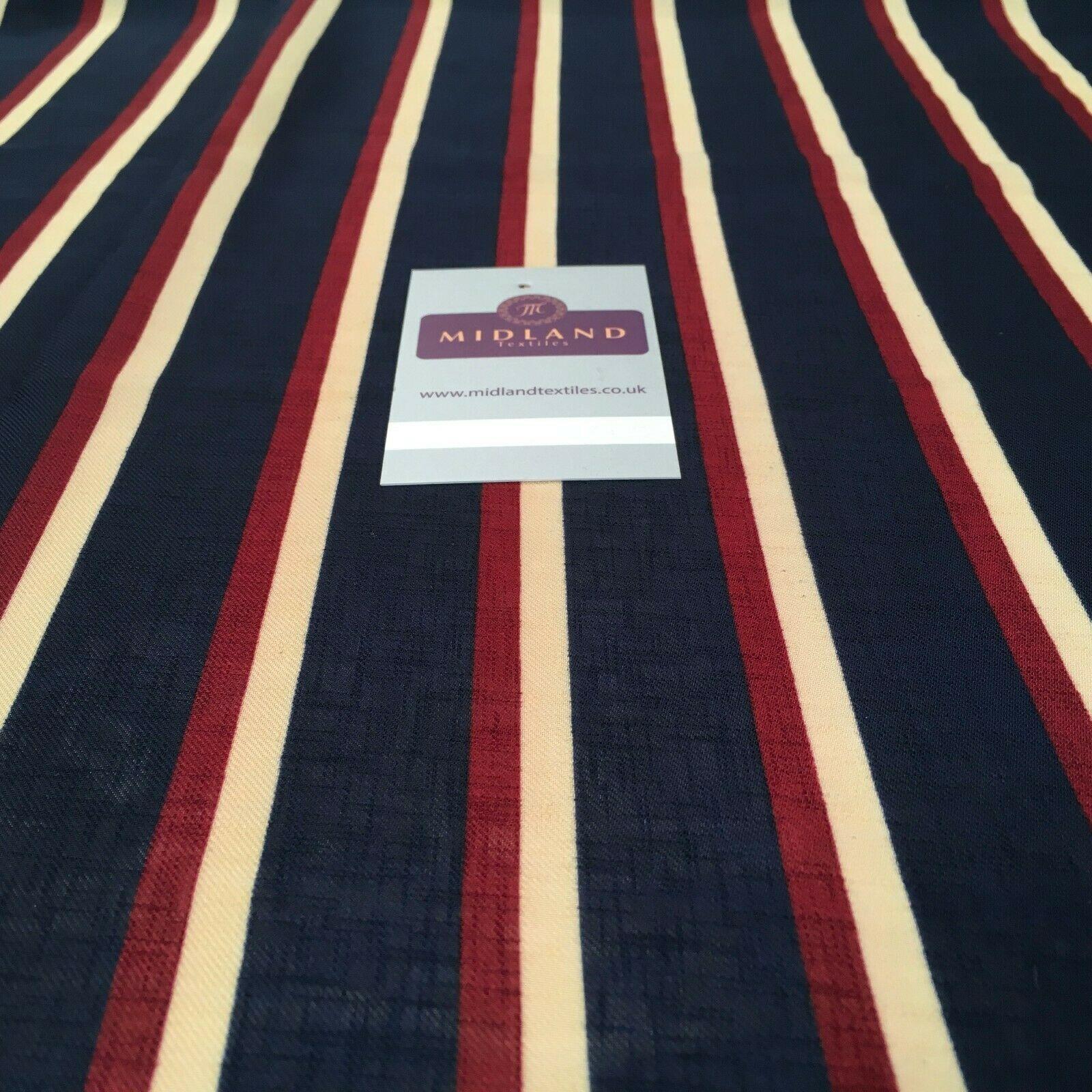 Navy Striped Georgette crepe Linen effect dress Fabric 150cm wide MK1095-12