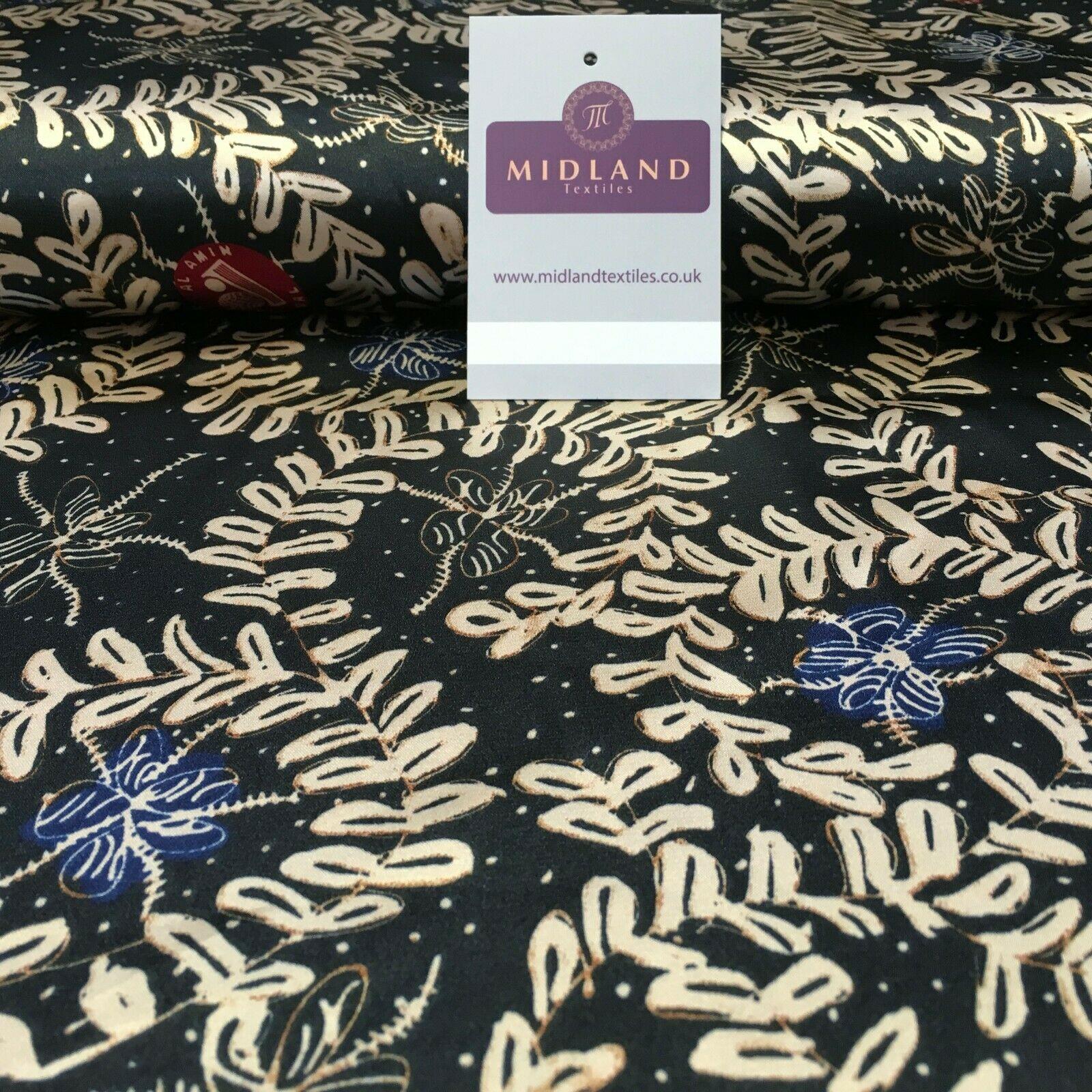 Black and Gold Floral Printed Satin Dress fabric 150cm Wide M1115 Mtex