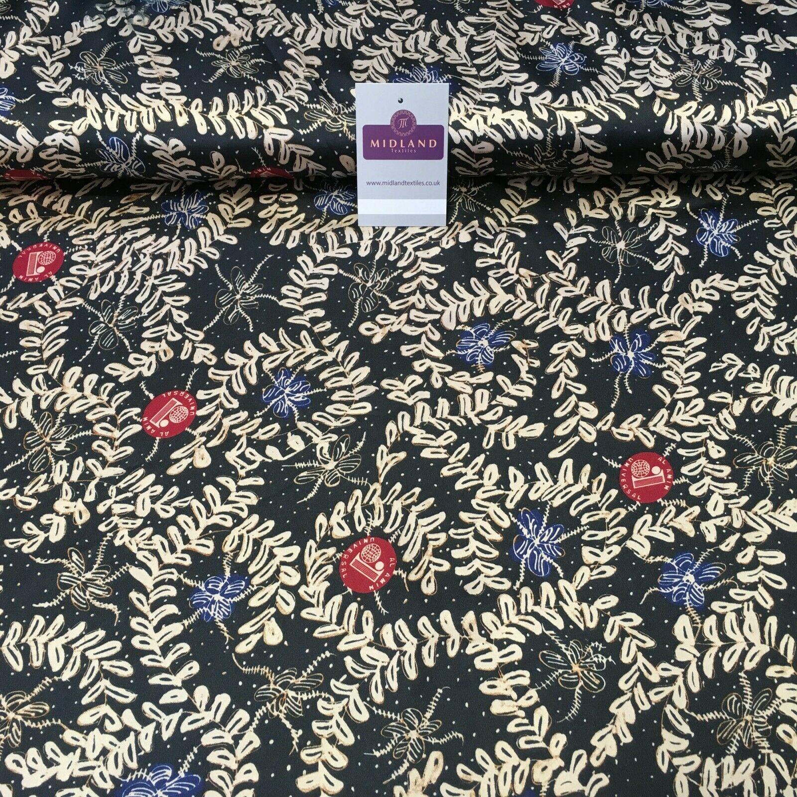 Black and Gold Floral Printed Satin Dress fabric 150cm Wide M1115 Mtex