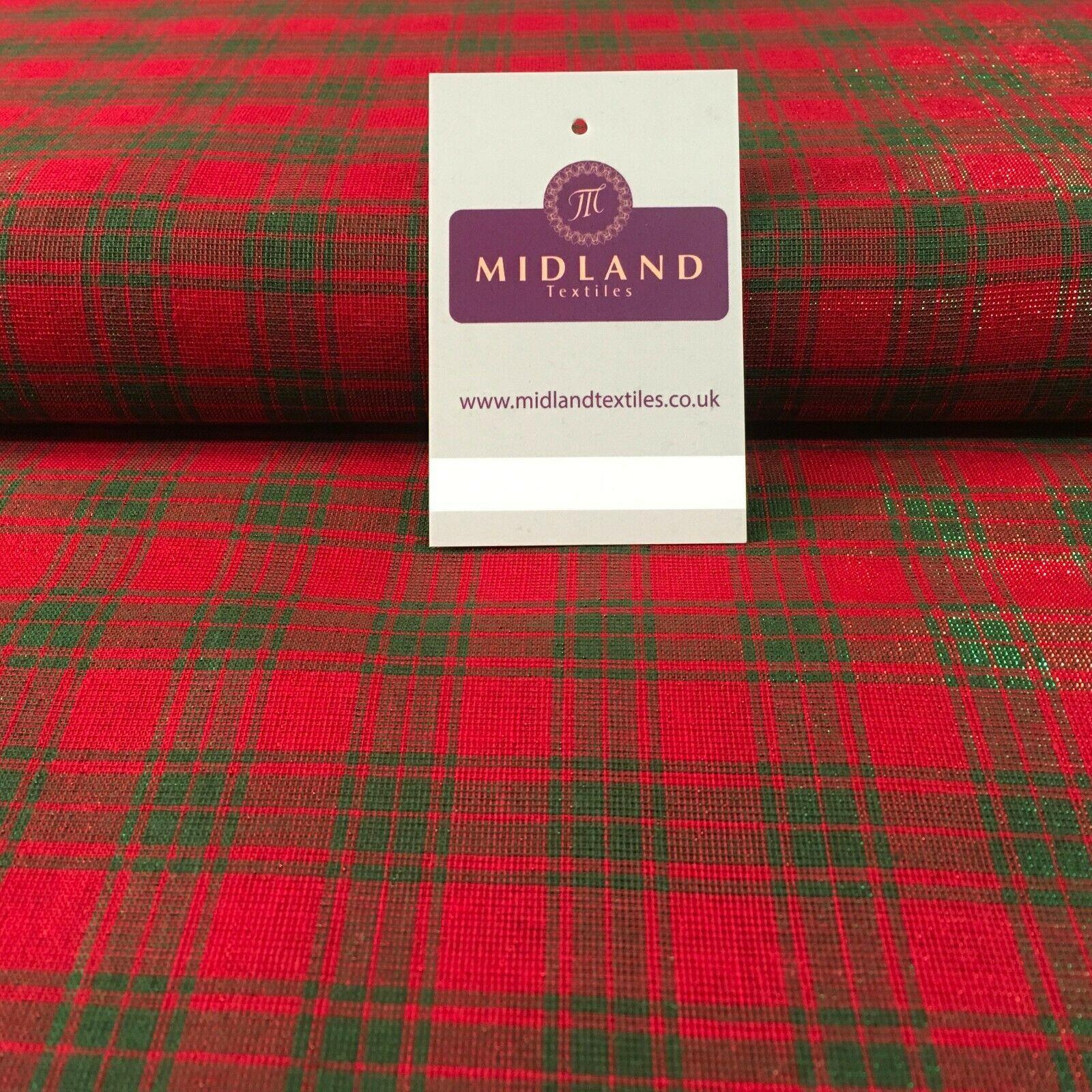 Tartan Check Cotton Lurex Christmas Sparkly Party fabric 110cm Wide MD1161 Mtex