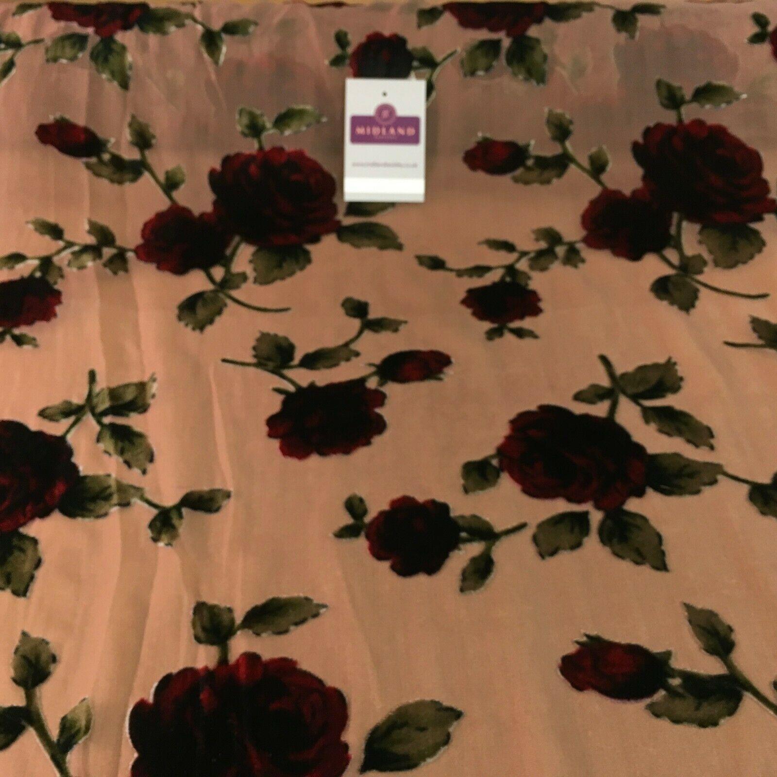 Rosy Brown Burnout Floral Velvet Devore Dress Fabric 140 cm Wide MV1146 Mtex