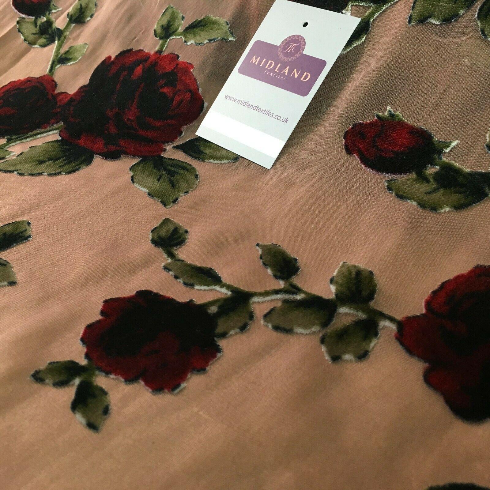 Rosy Brown Burnout Floral Velvet Devore Dress Fabric 140 cm Wide MV1146 Mtex