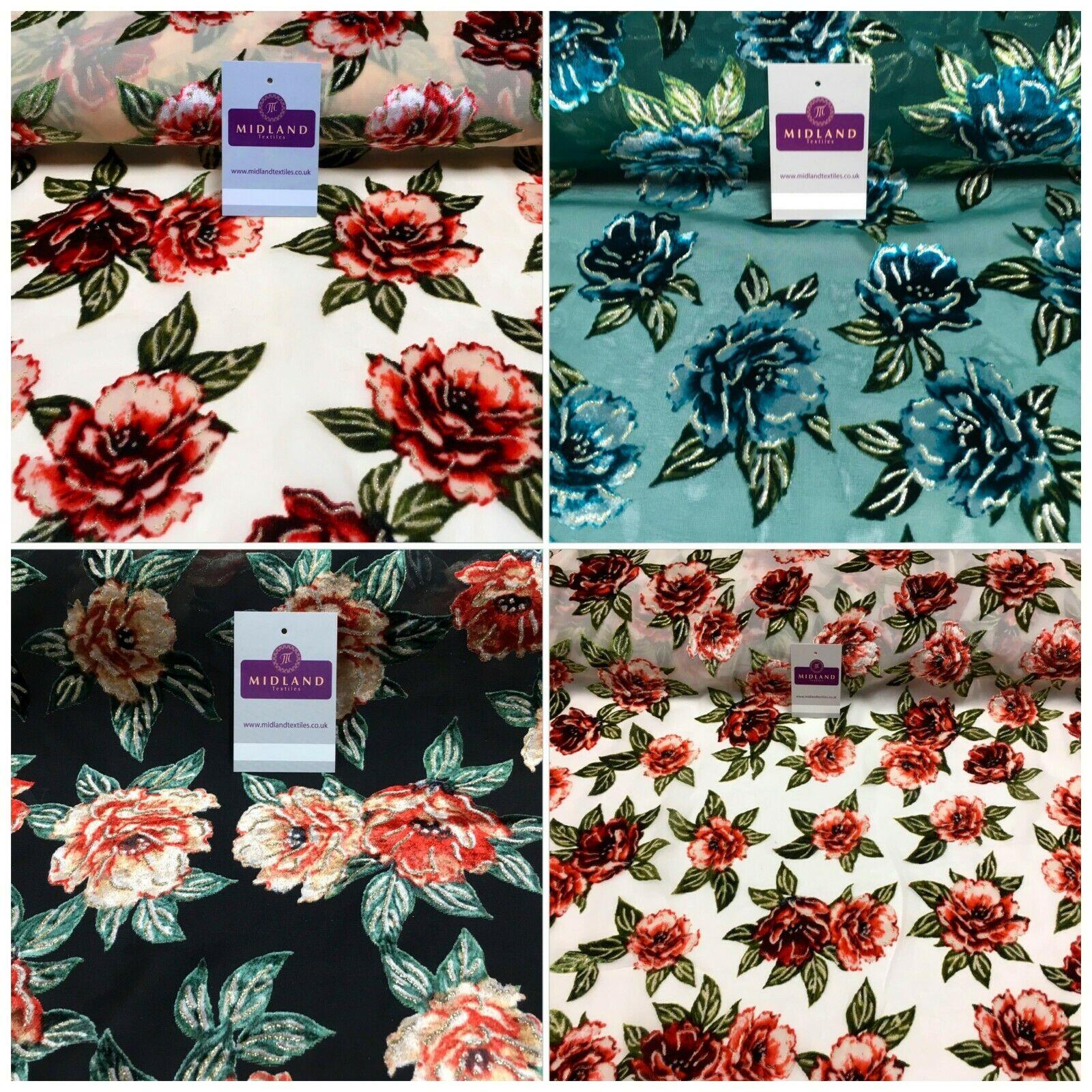 Floral Burnout Glitter Lacquer Velvet Devore Dress Fabric 139 cm Wide M1140 Mtex
