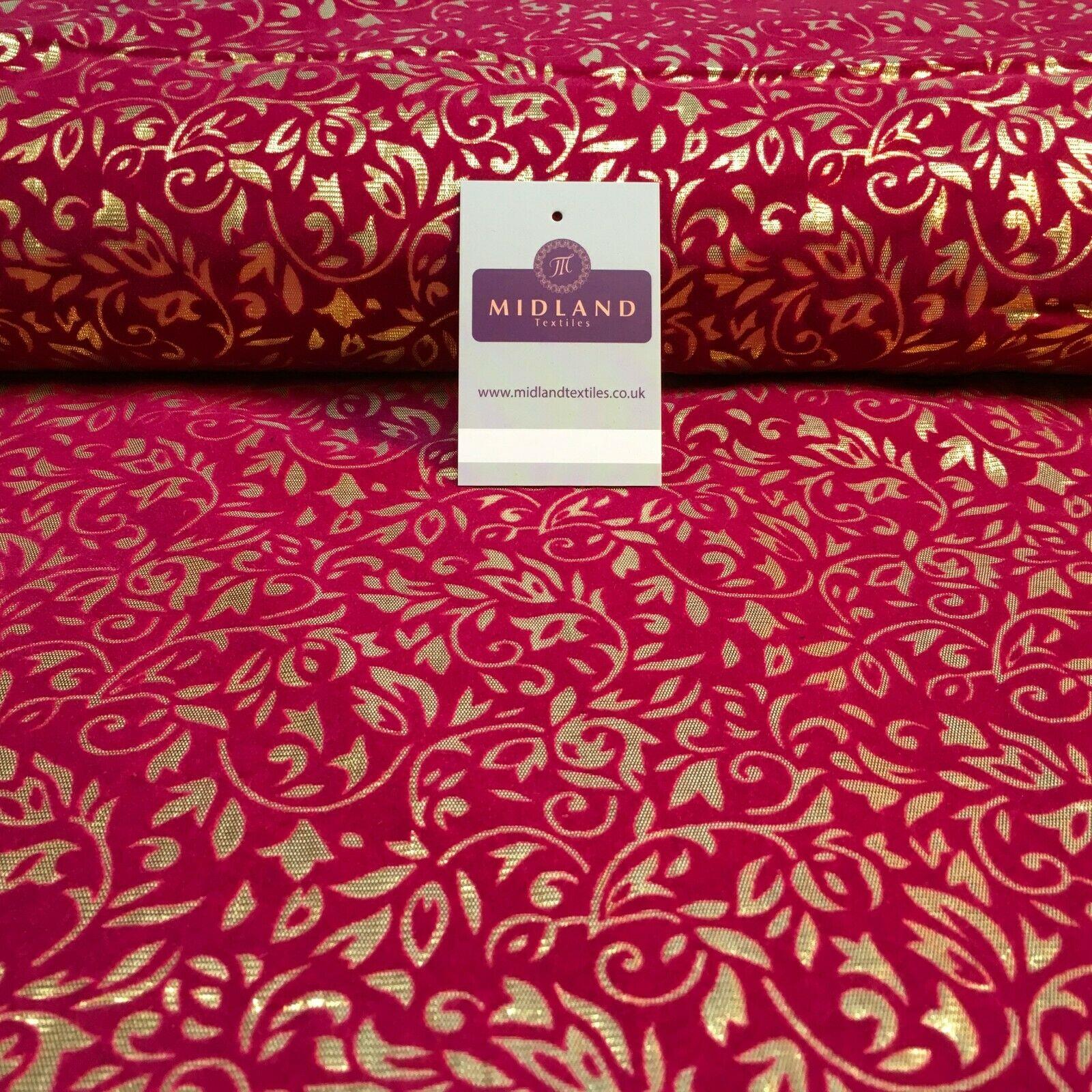 Floral Ornamental Flocking  Gold Lame Fabric 110 cm Wide MA1175 Mtex