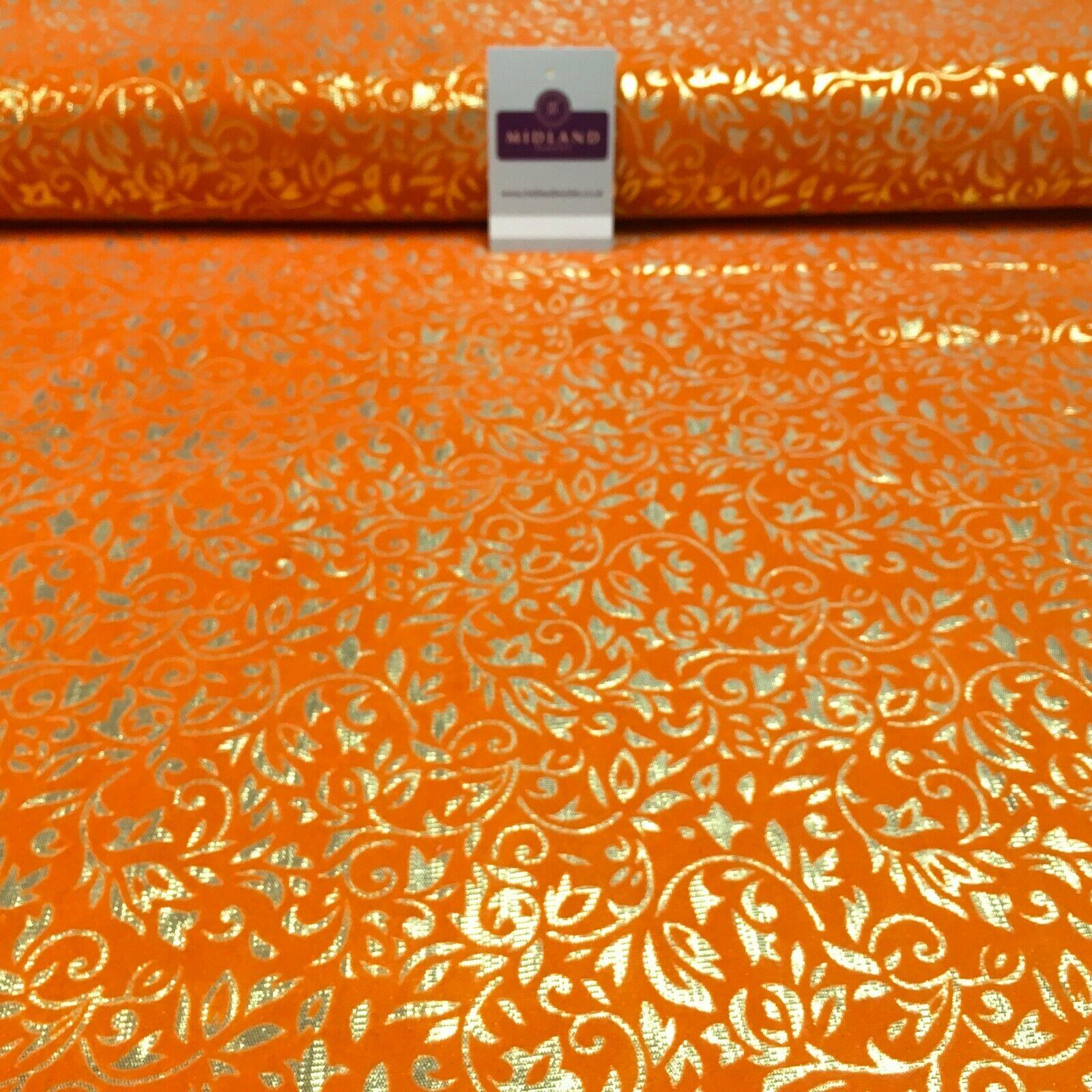 Floral Ornamental Flocking  Gold Lame Fabric 110 cm Wide MA1175 Mtex