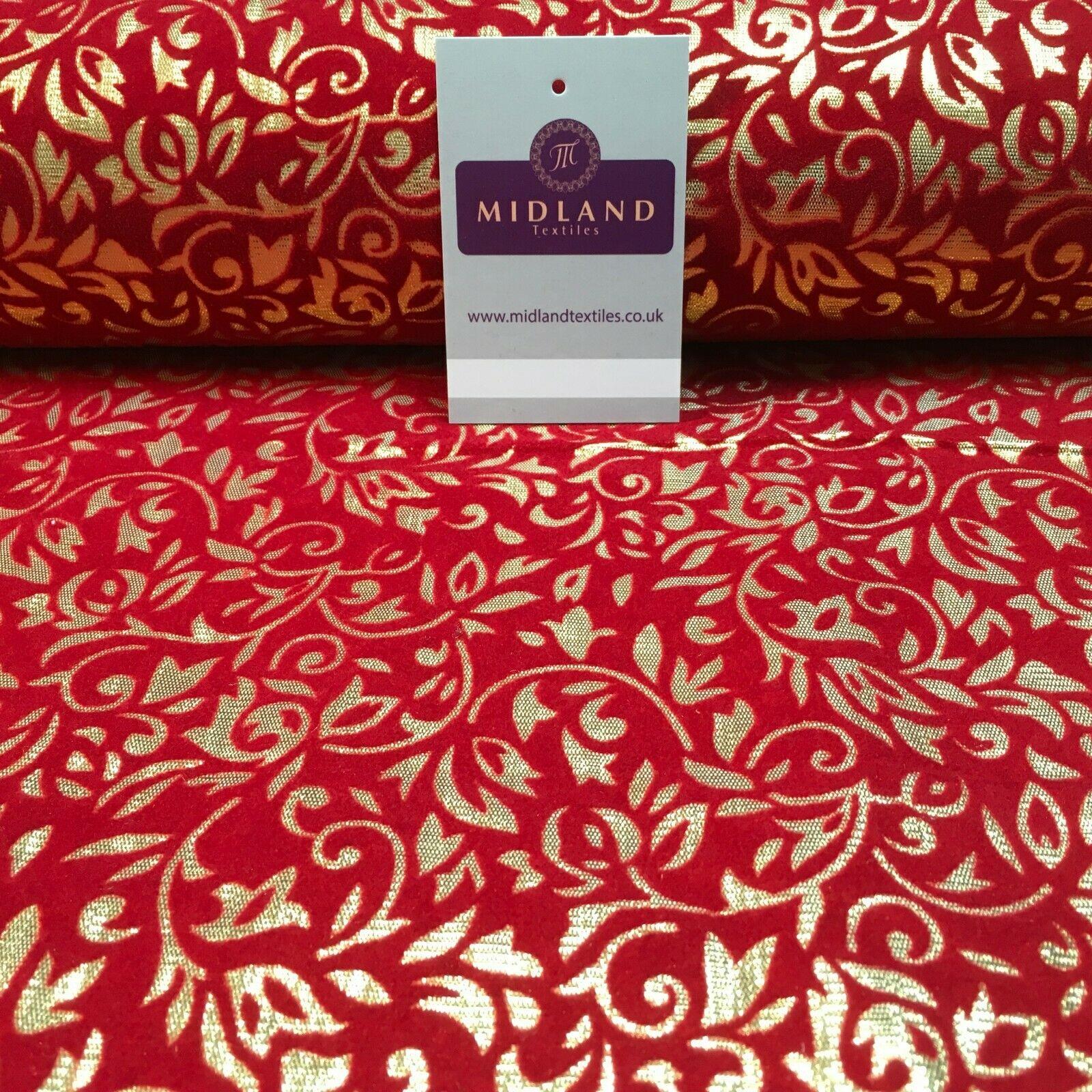 Floral Ornamental Flocking  Gold Lame Fabric 110 cm Wide MA1175 Mtex