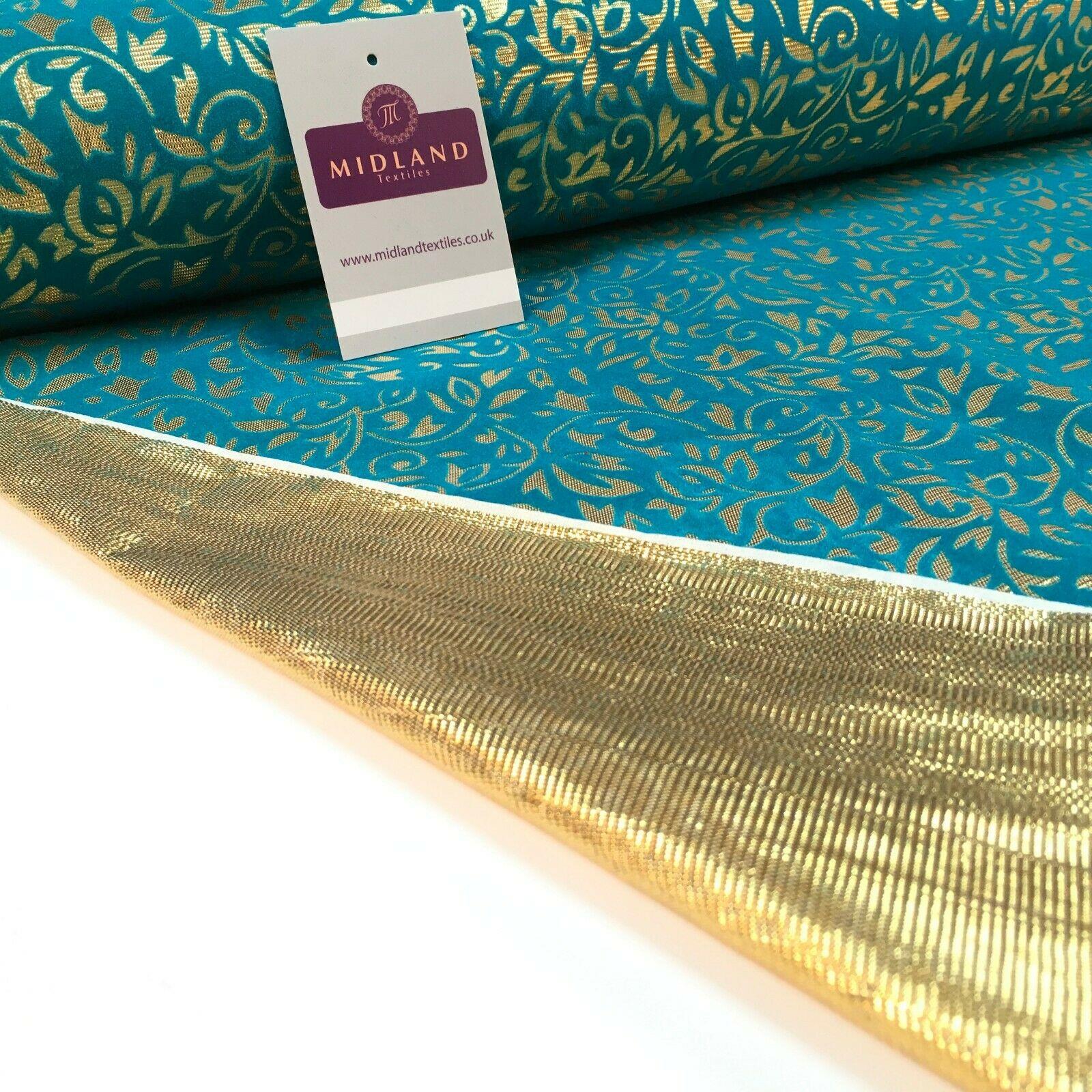 Floral Ornamental Flocking  Gold Lame Fabric 110 cm Wide MA1175 Mtex