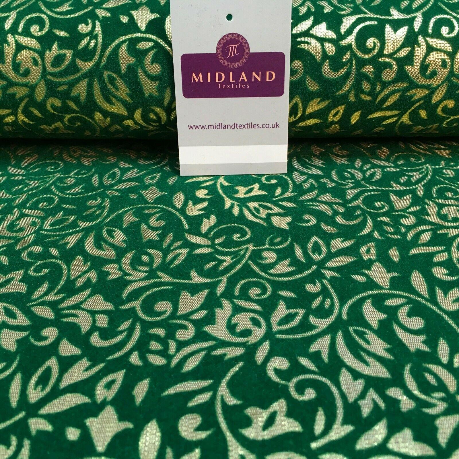 Floral Ornamental Flocking  Gold Lame Fabric 110 cm Wide MA1175 Mtex