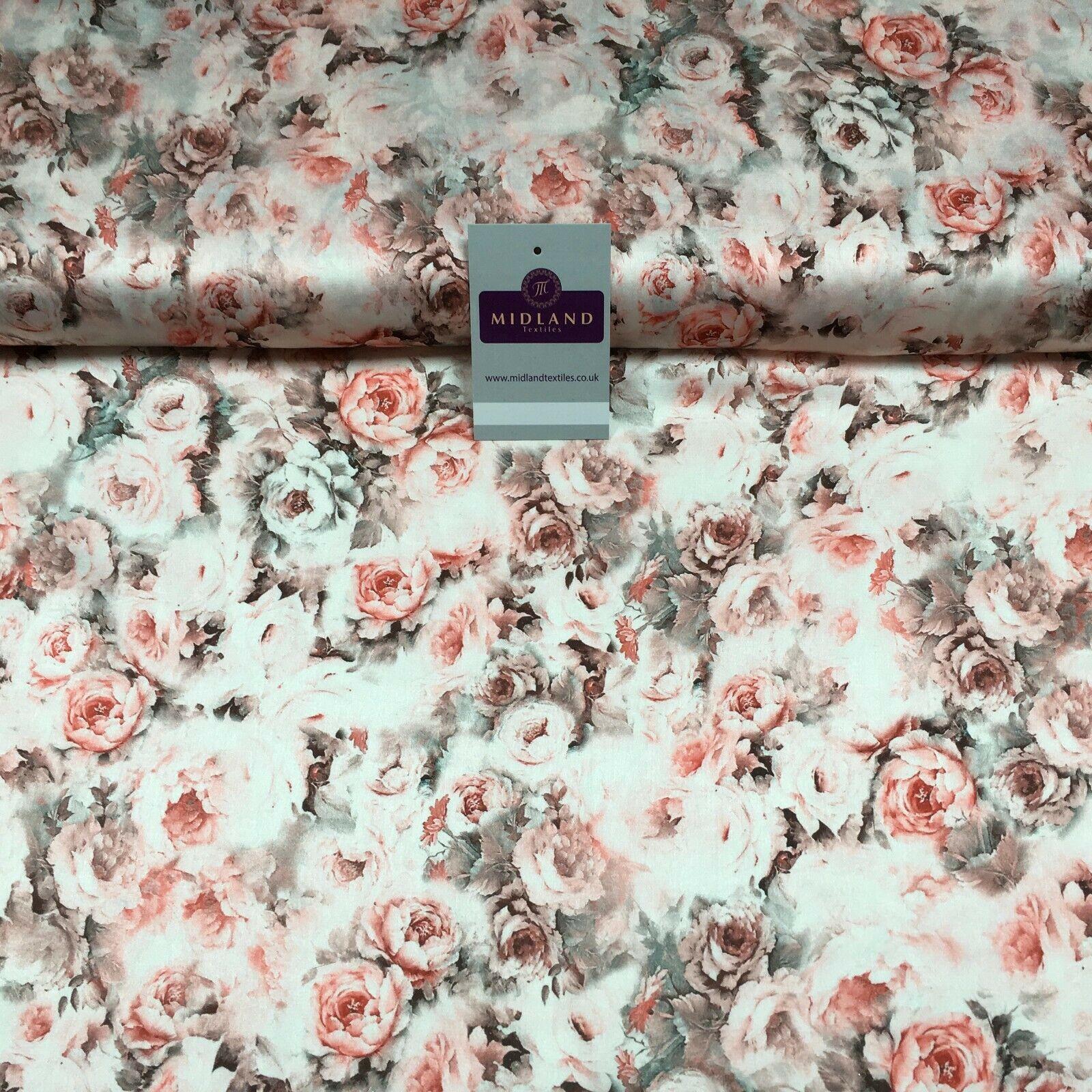 Floral Vintage Soft Digital Printed Satin Dress Fabric 110 cm Wide MA1142 Mtex
