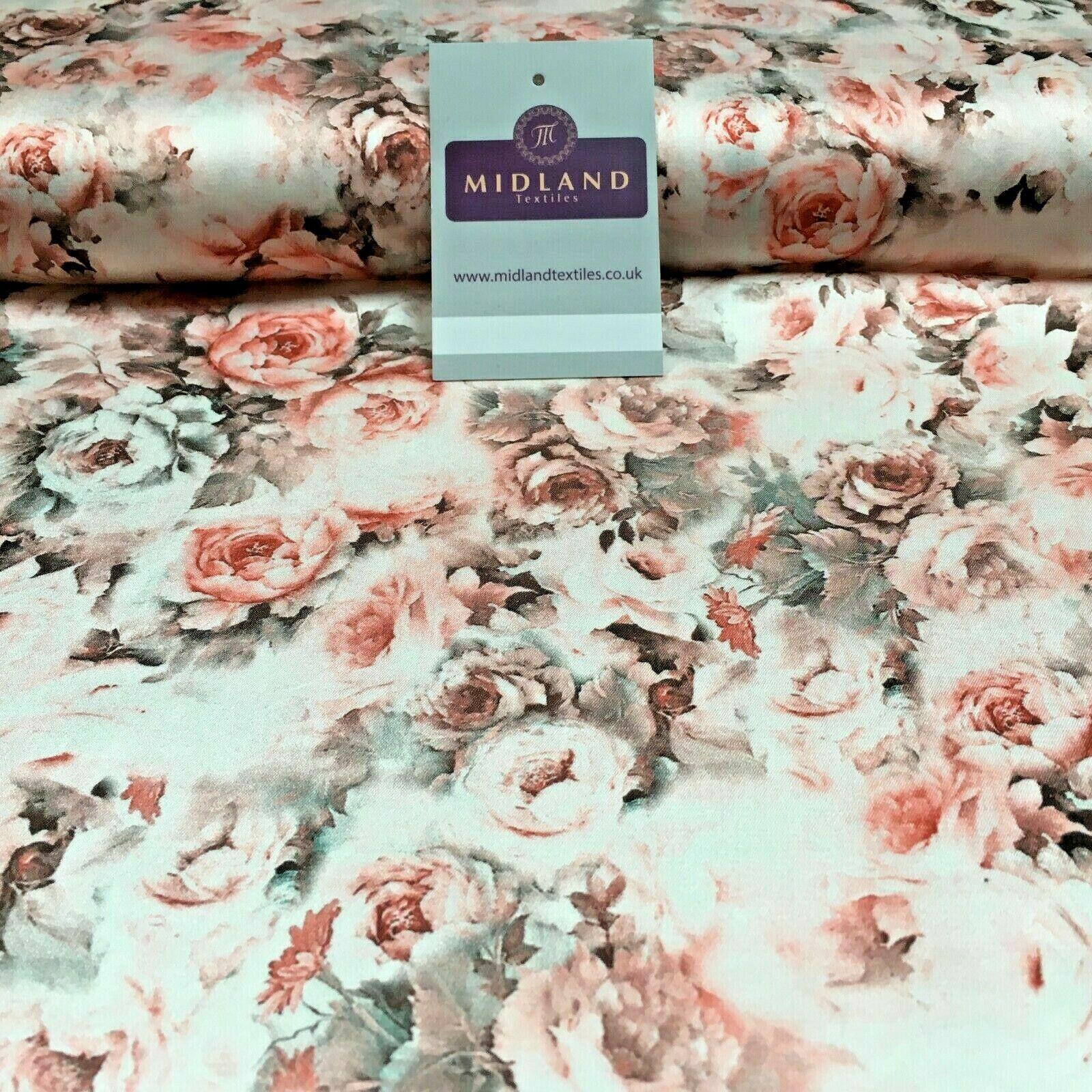 Floral Vintage Soft Digital Printed Satin Dress Fabric 110 cm Wide MA1142 Mtex