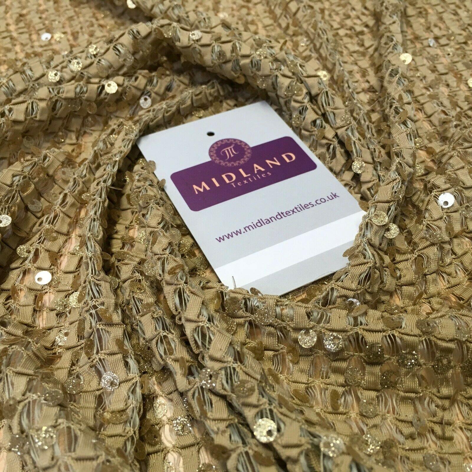 Beige Gold Knit Jersey Sequins Net mesh Ideal for scarfs 127 cm Wide MR1108