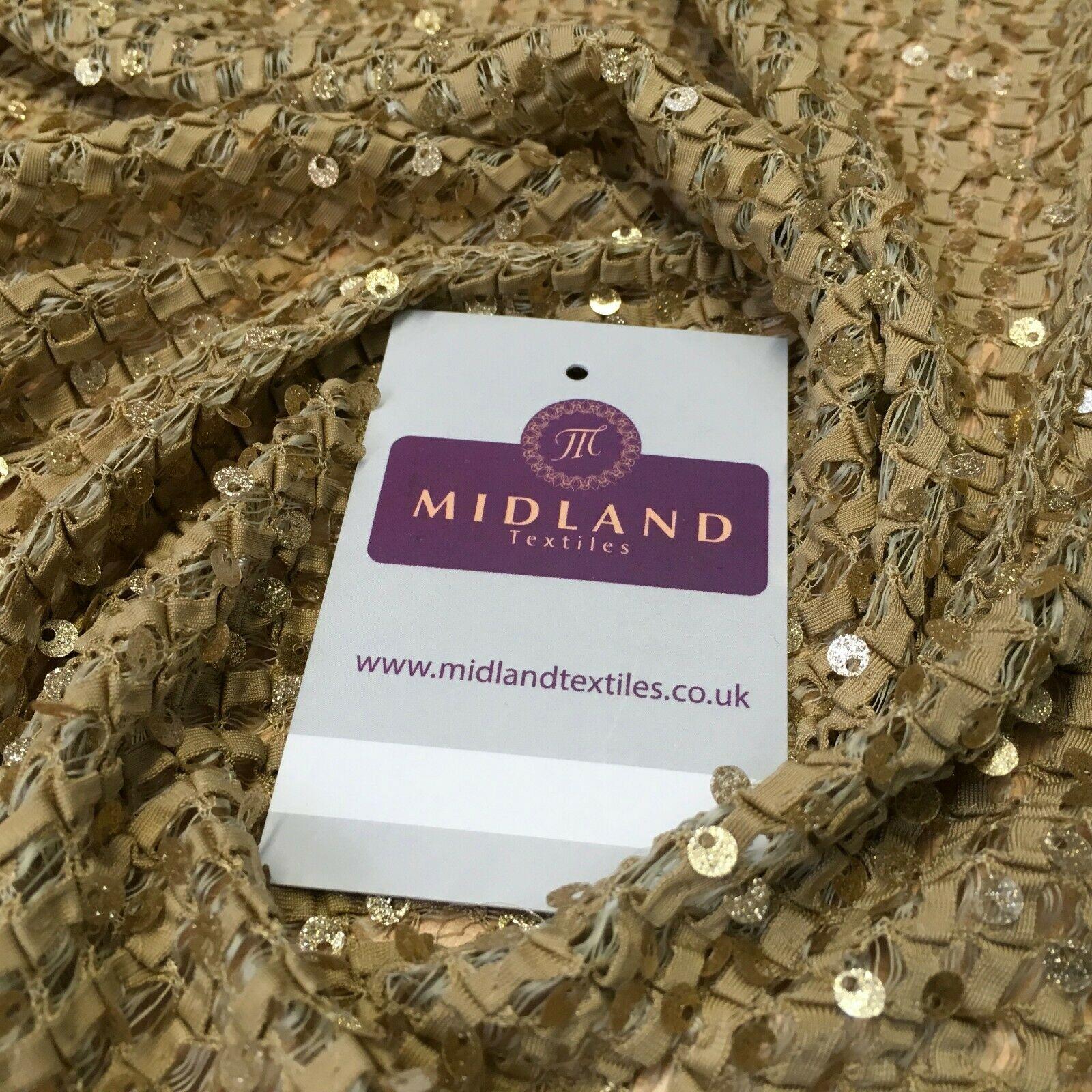 Beige Gold Knit Jersey Sequins Net mesh Ideal for scarfs 127 cm Wide MR1108
