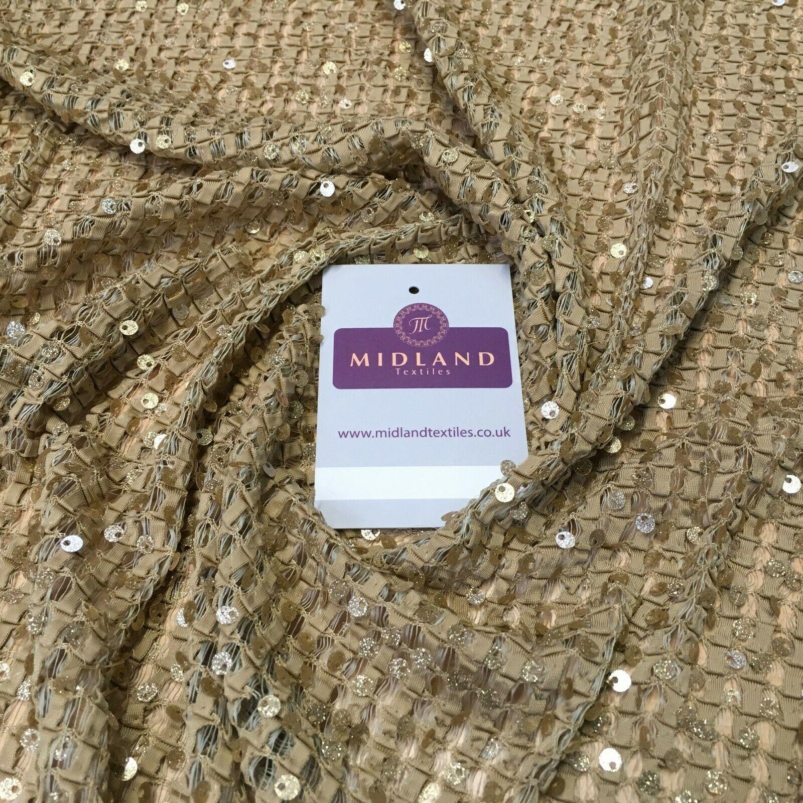 Beige Gold Knit Jersey Sequins Net mesh Ideal for scarfs 127 cm Wide MR1108
