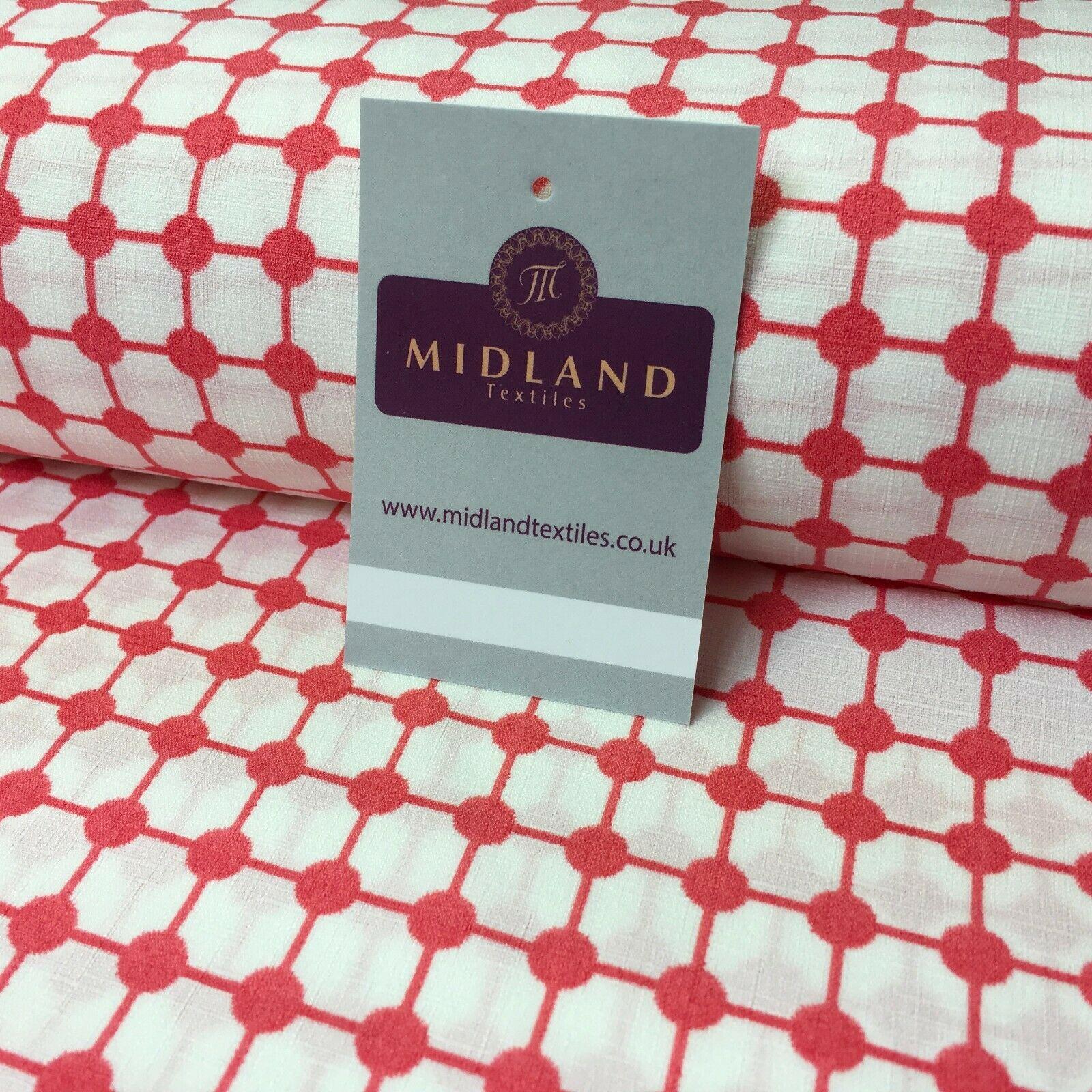 Coral & White Box Linen Effect Georgette Crepe Dress Fabric 147cm Wide MK1184-3