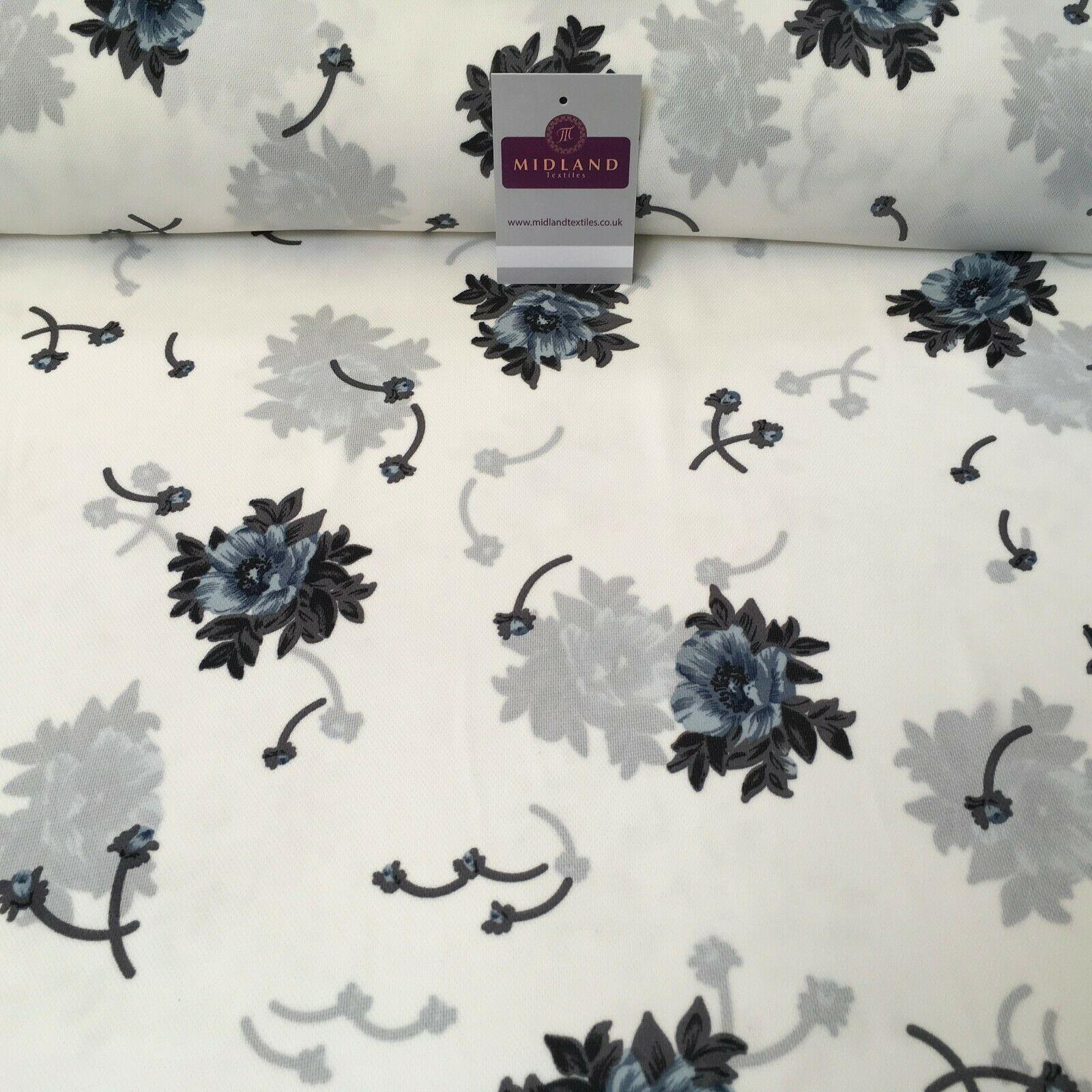 Ivory & Grey floral soft Georgette twist voile Dress Fabric 147cm MK1185-10